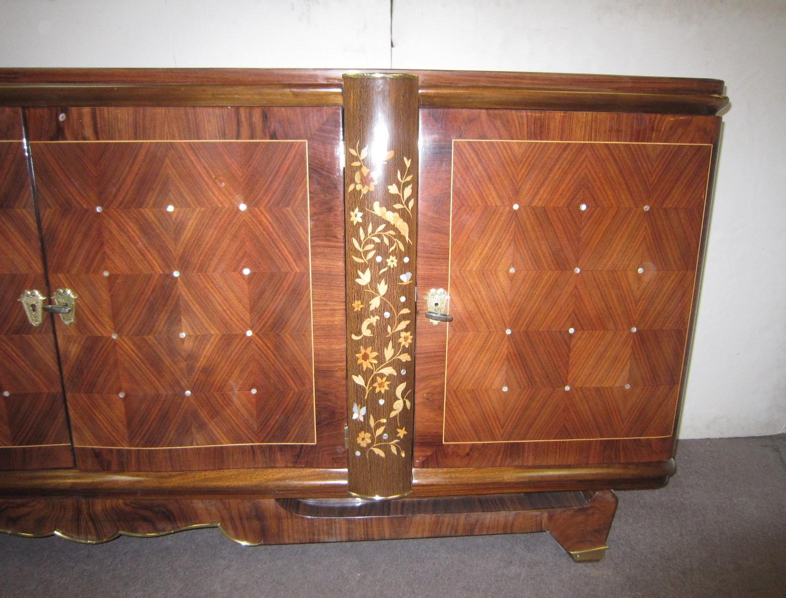 Marquetry Palisander Art Deco Cabinet with Exotic Inlay, Jules Leleu For Sale