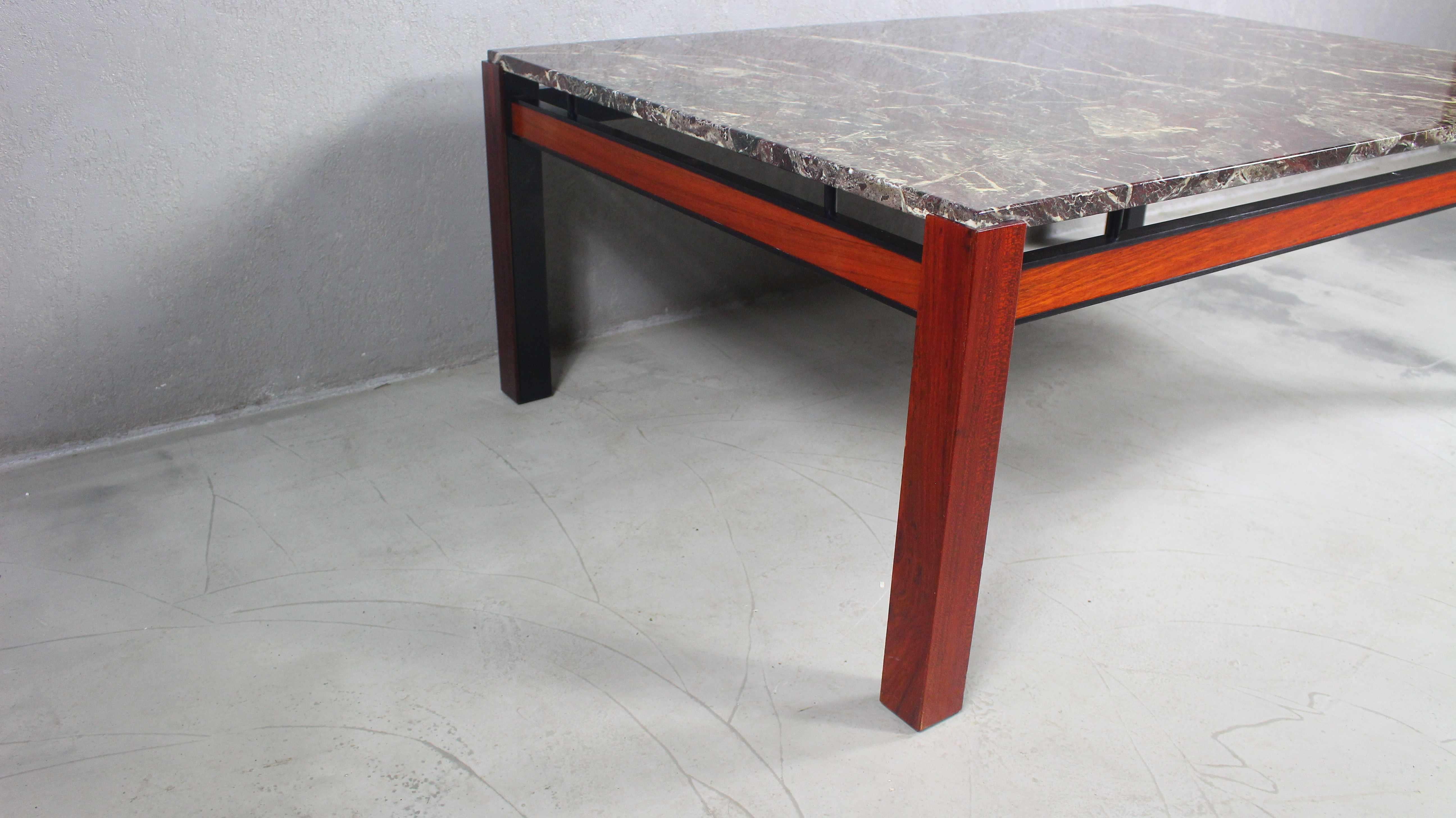 Palisander Coffee Table with Marble, 1970s For Sale 6