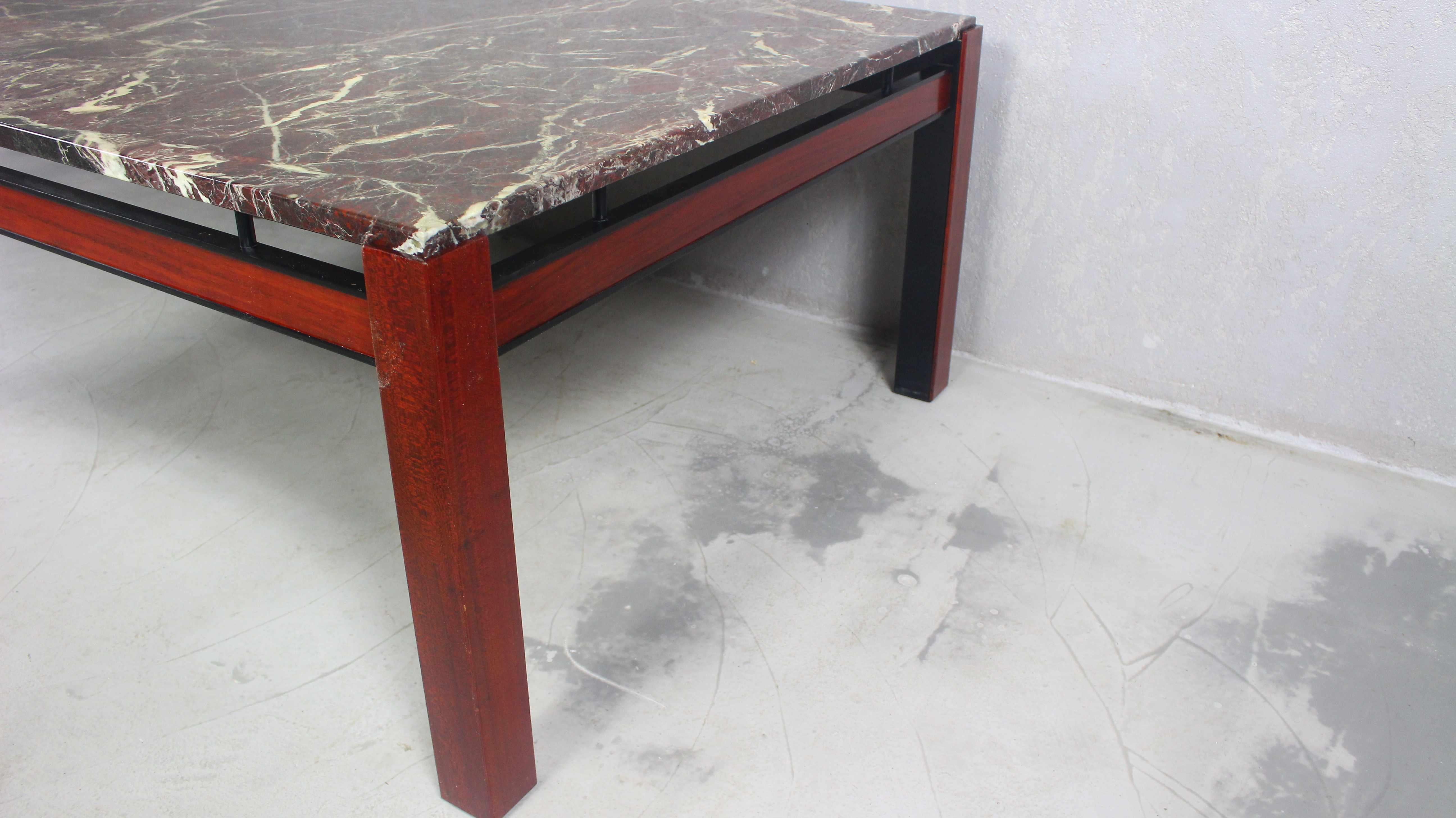 Palisander Coffee Table with Marble, 1970s For Sale 9