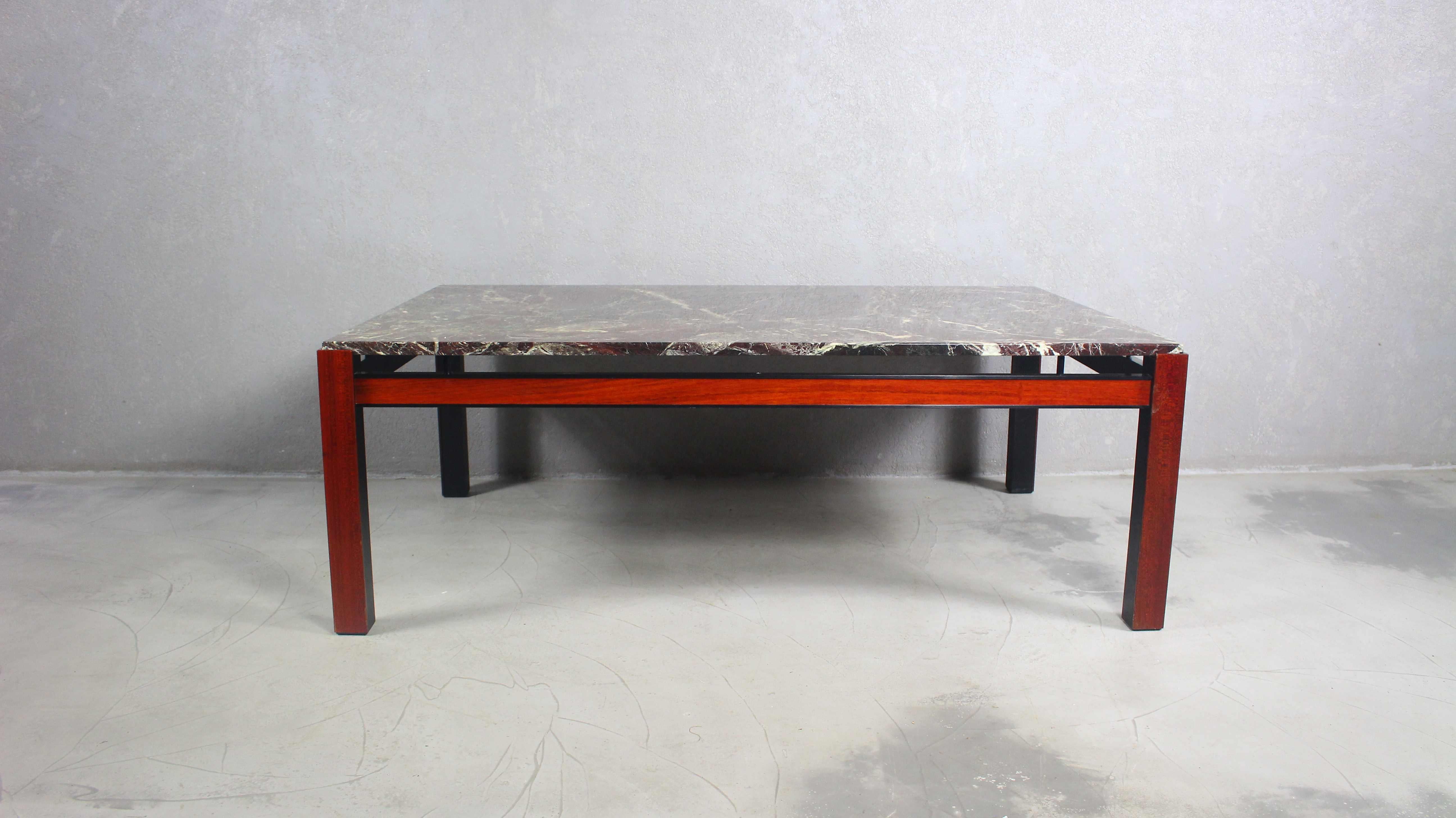 Mid-Century Modern Palisander Coffee Table with Marble, 1970s For Sale