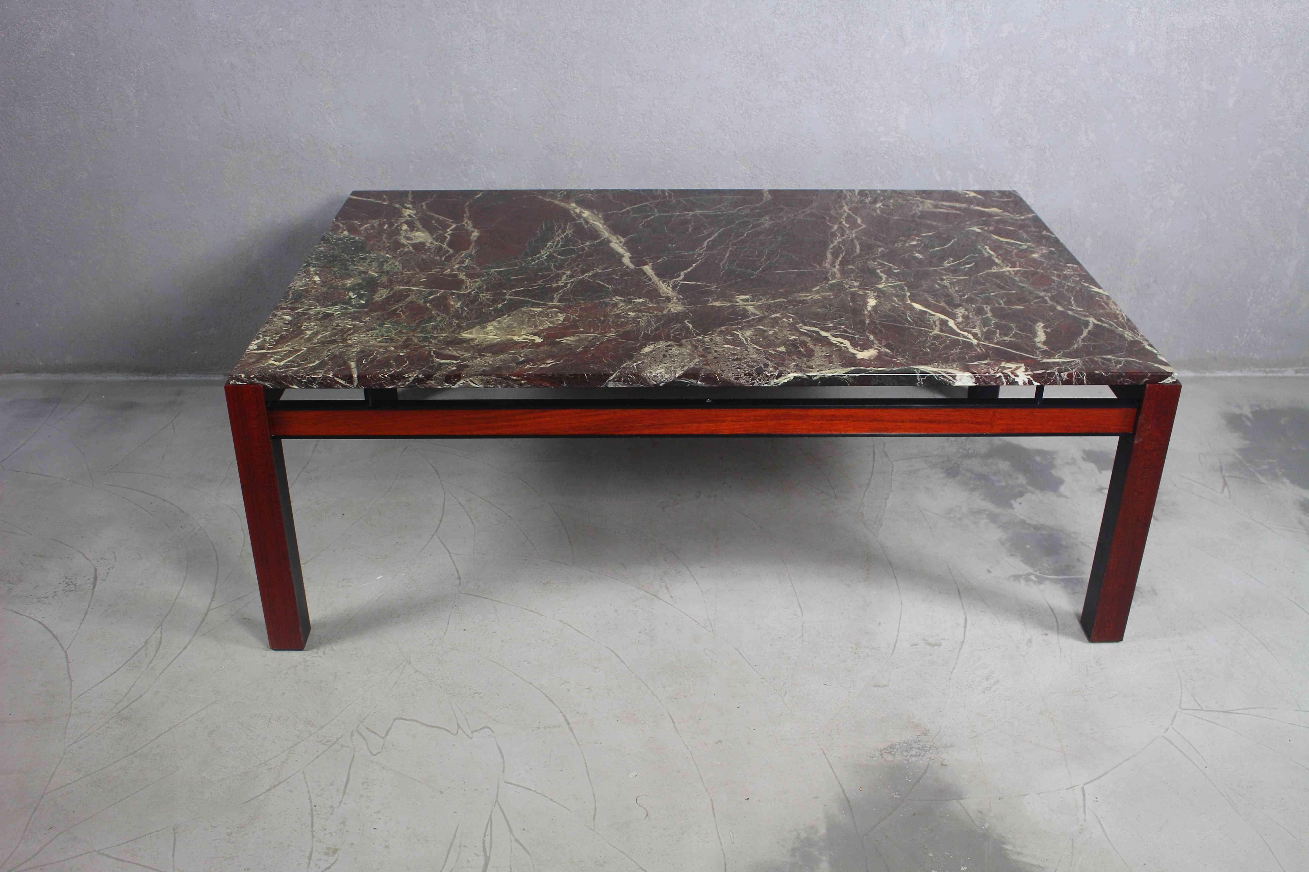 Danish Palisander Coffee Table with Marble, 1970s For Sale