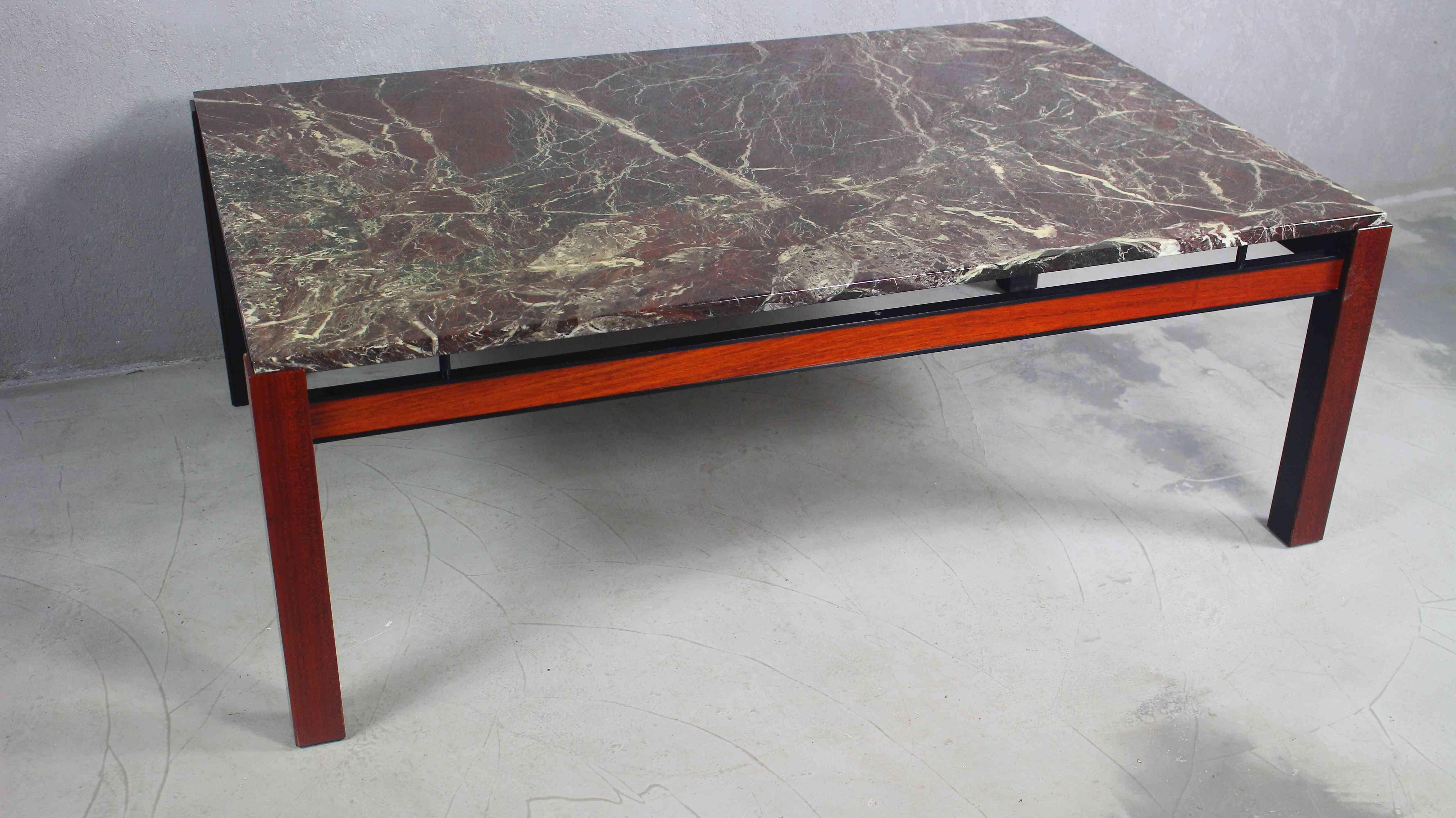 Palisander Coffee Table with Marble, 1970s In Good Condition For Sale In ŚWINOUJŚCIE, 32