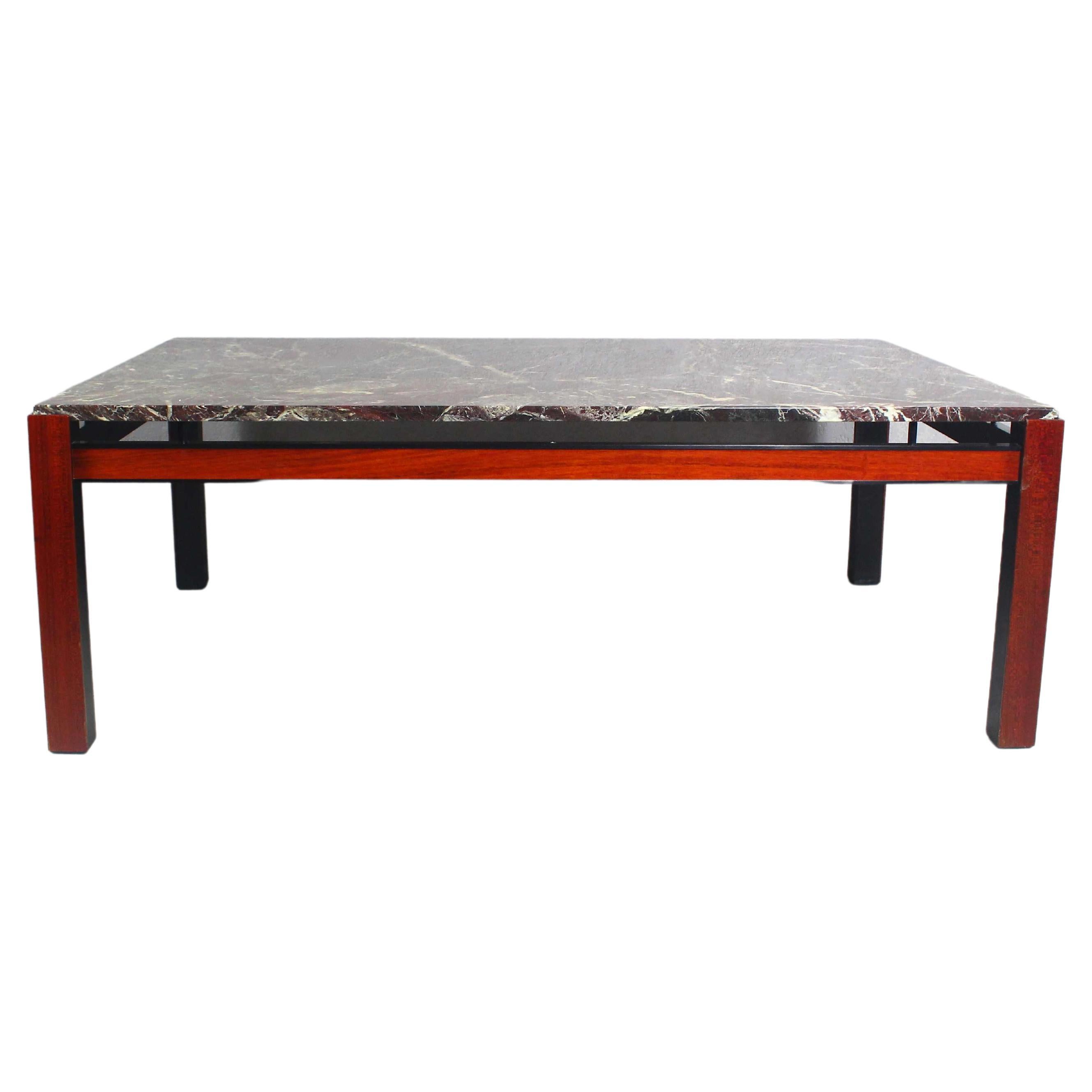 Table basse palissandre avec marbre, années 1970