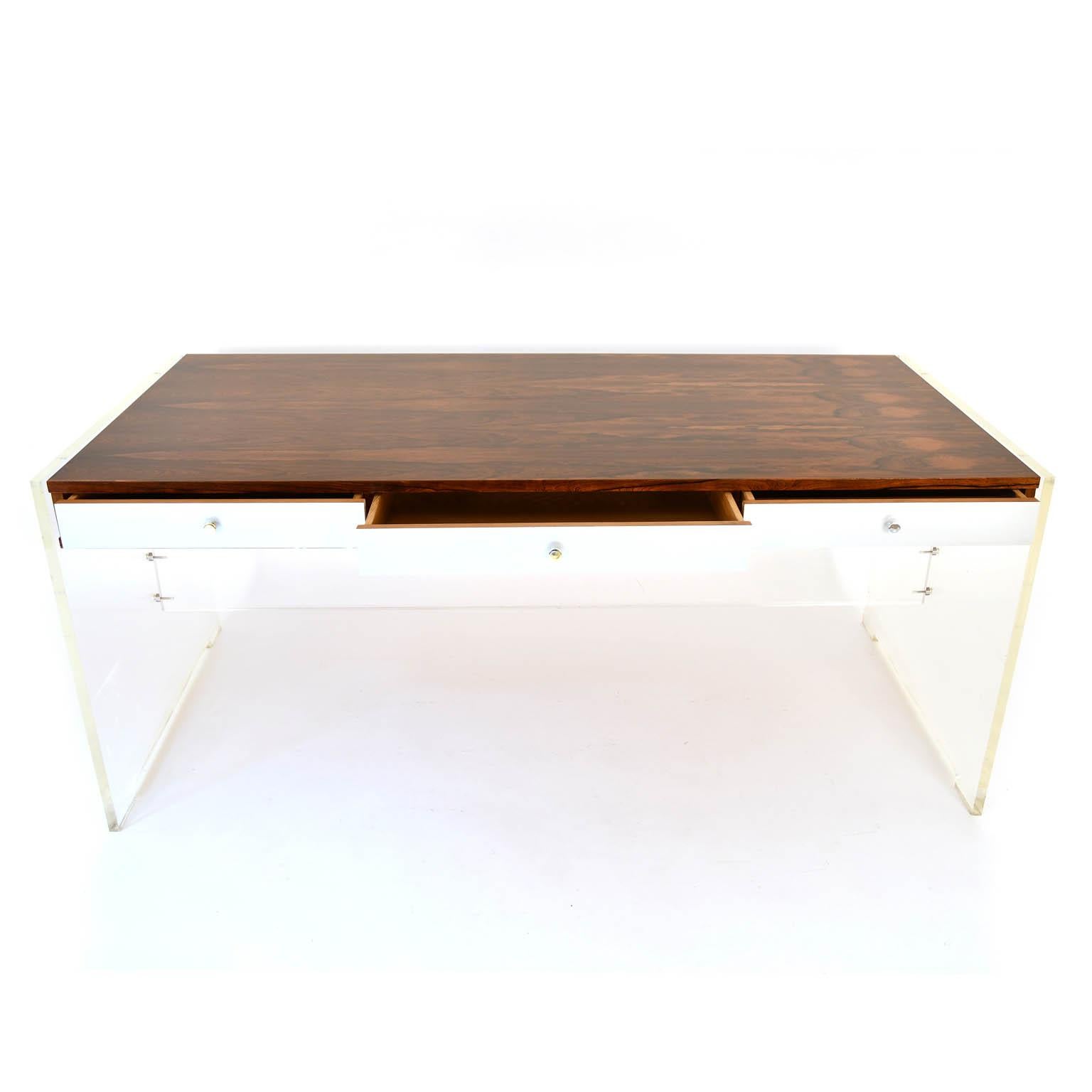 Palisander Desk Mid-Century Plexiglass Poul Nørreklit, Denmark, 1970 In Good Condition In Vienna, AT