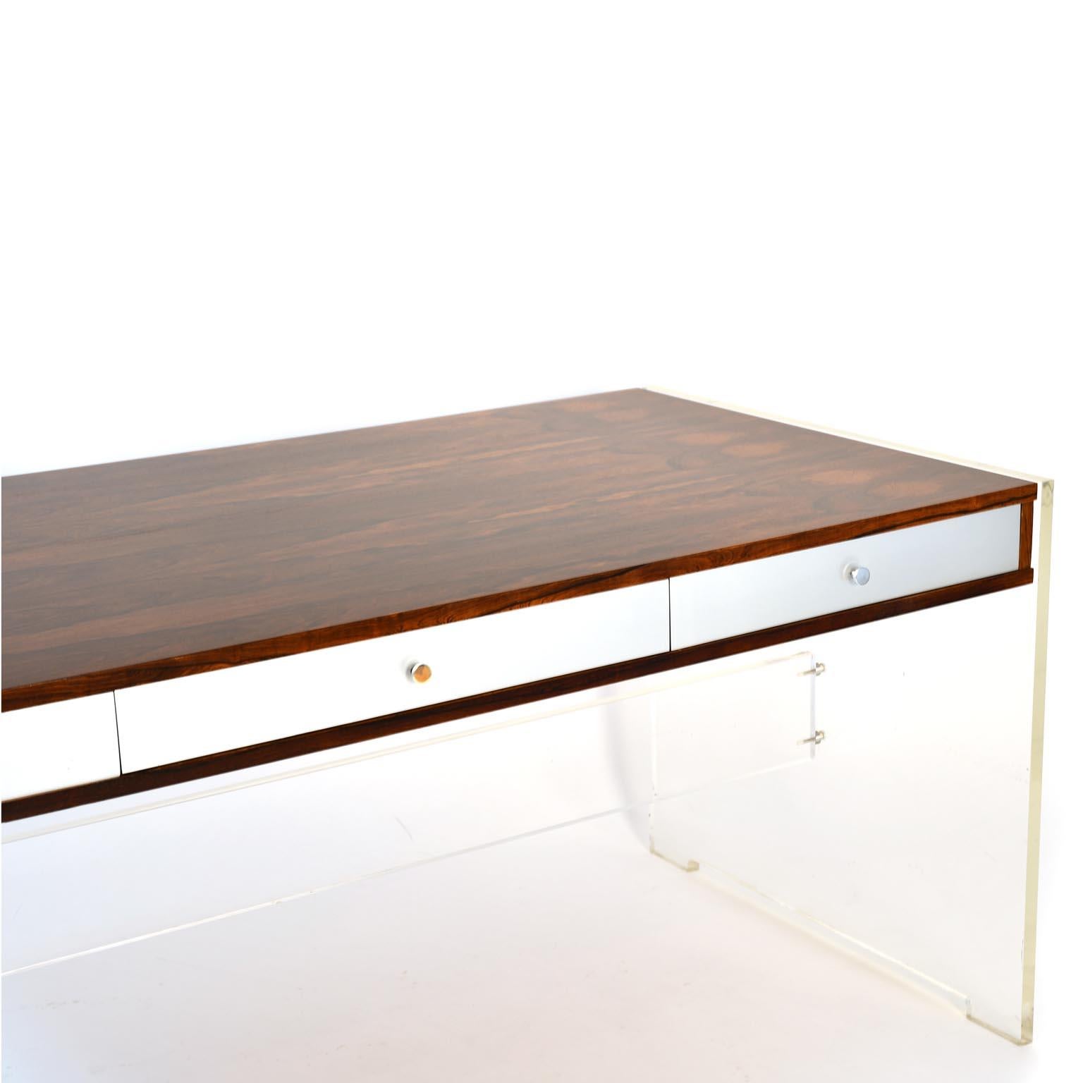 Palisander Desk Mid-Century Plexiglass Poul Nørreklit, Denmark, 1970 1