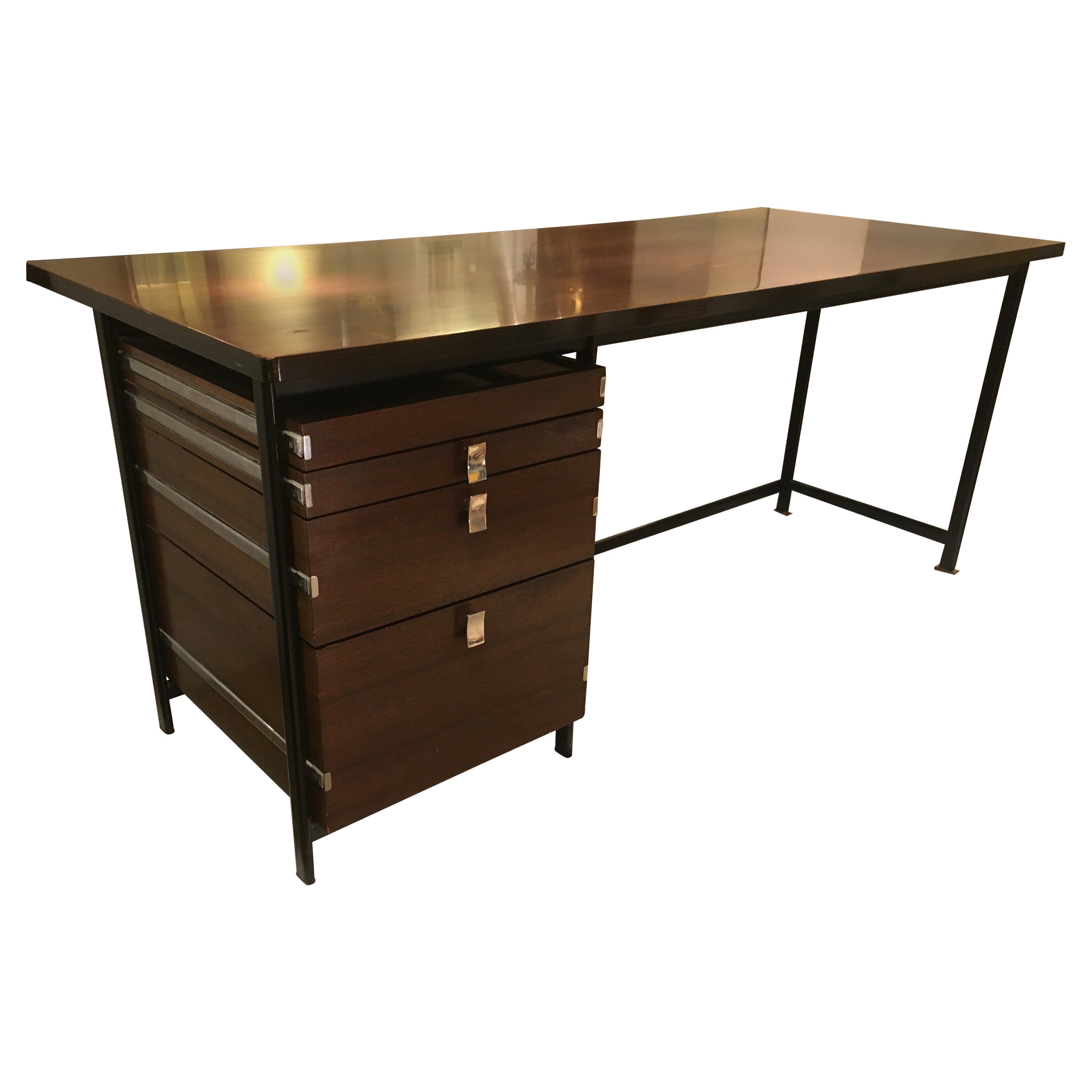 Palisander-Schreibtisch mit drei Schubladen von Jules Wabbes, Belgien, 1960