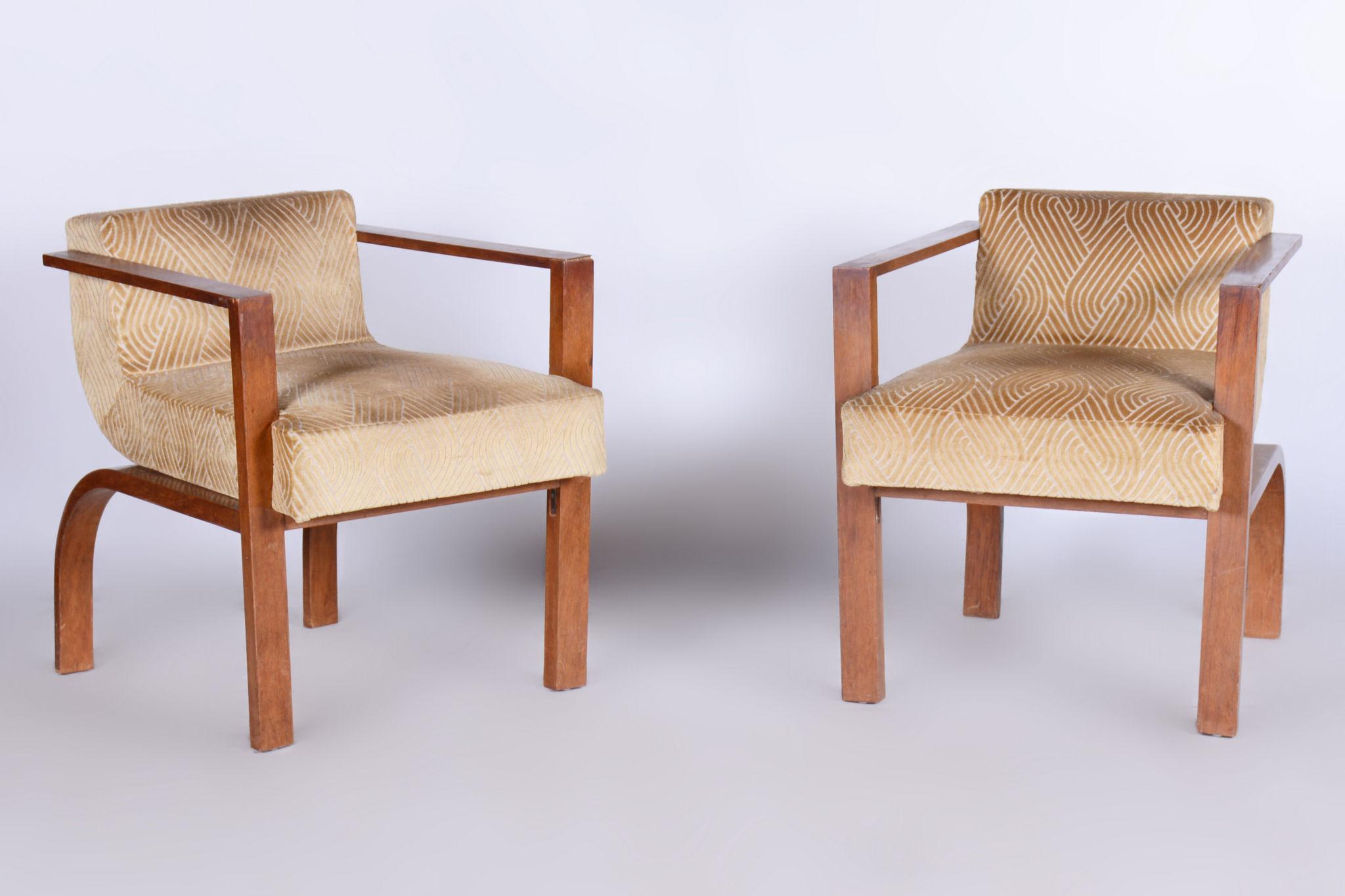 Fabric Palisander Seating Set with Coffee Table, Art Deco, Restored, France, 1920s For Sale