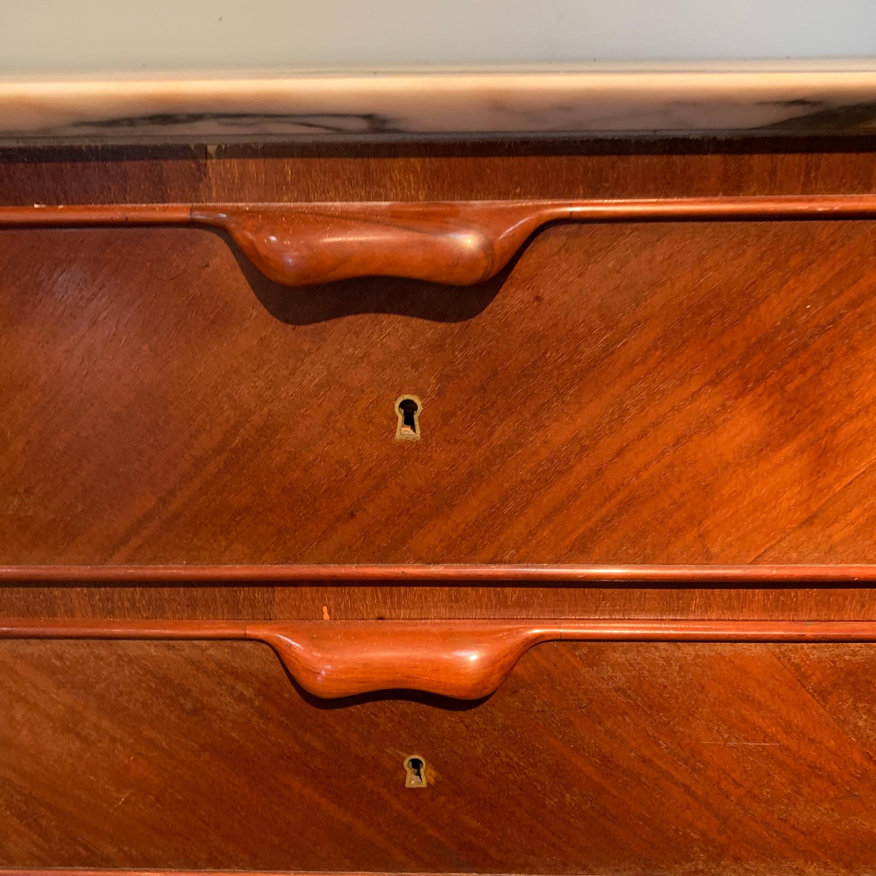 Italian Paolo Buffa  Palisander Wood, Marble-Top, Four Drawer Credenza, 1940s 1