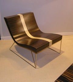 New  Dark Palissandre Chair with Sycomore Line and Metal Silver Patina Leg
