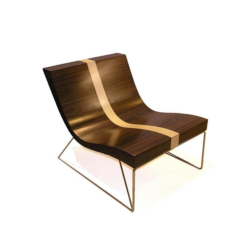 Palissandre Stuhl „Ticket“ mit Sycomore-Linie und Metall-Silber-Patina-Bein (Moderne) im Angebot