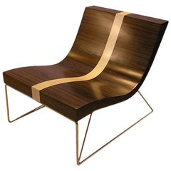 Nuevo  Silla Palissandre Oscura con Línea de Sicomoro y Pata de Metal Patinado Plata