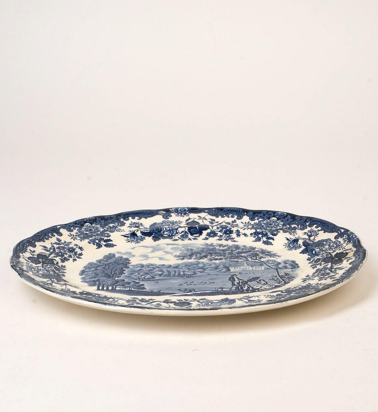 Terre de fer Plat ovale bleu et blanc 
