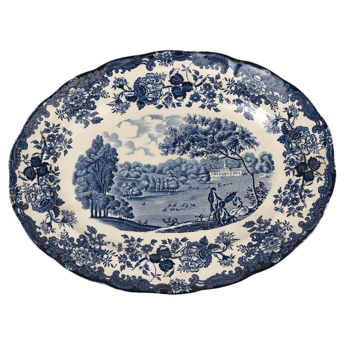 Plat ovale bleu et blanc "Scènes d'Avon" de Whiting en vente