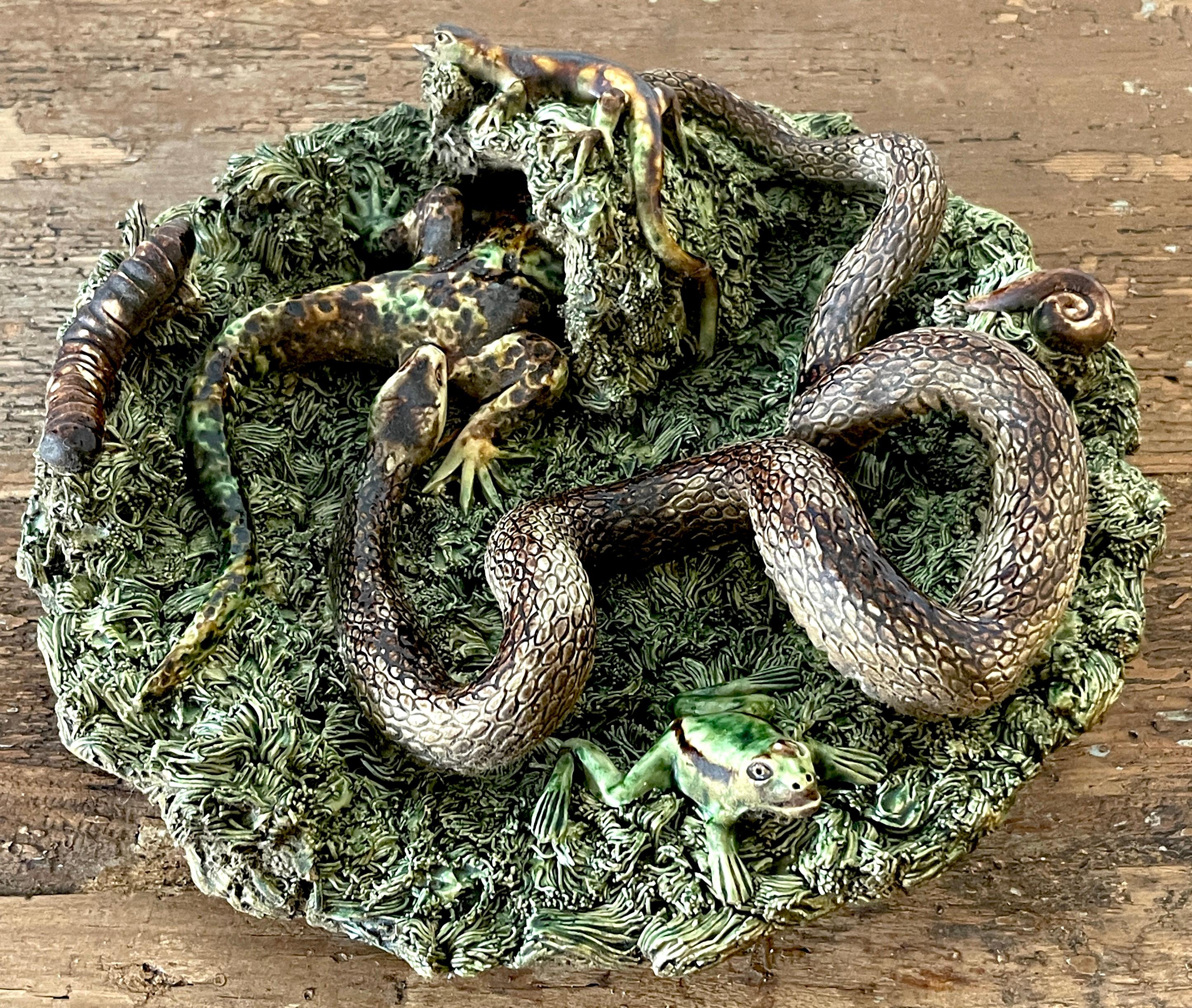 Palissy Majolica Snake & Lizard Plate by Jose A Cunha 1