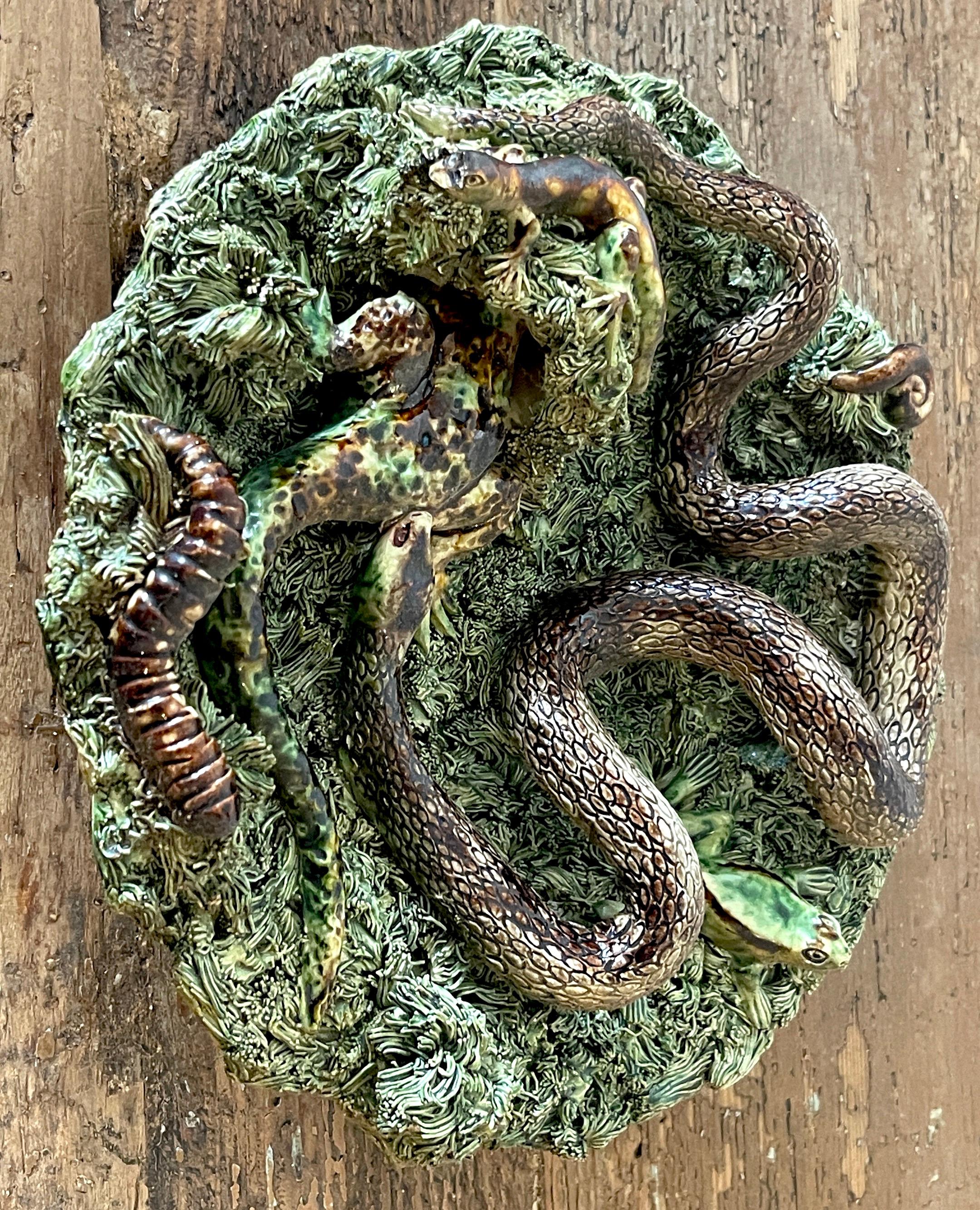Palissy Majolica Snake & Lizard Plate by Jose A Cunha 2