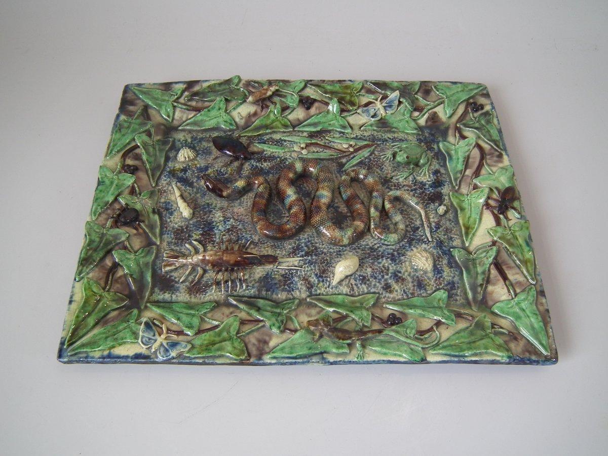 French Palissy Rectangular Snake Wall Plaque