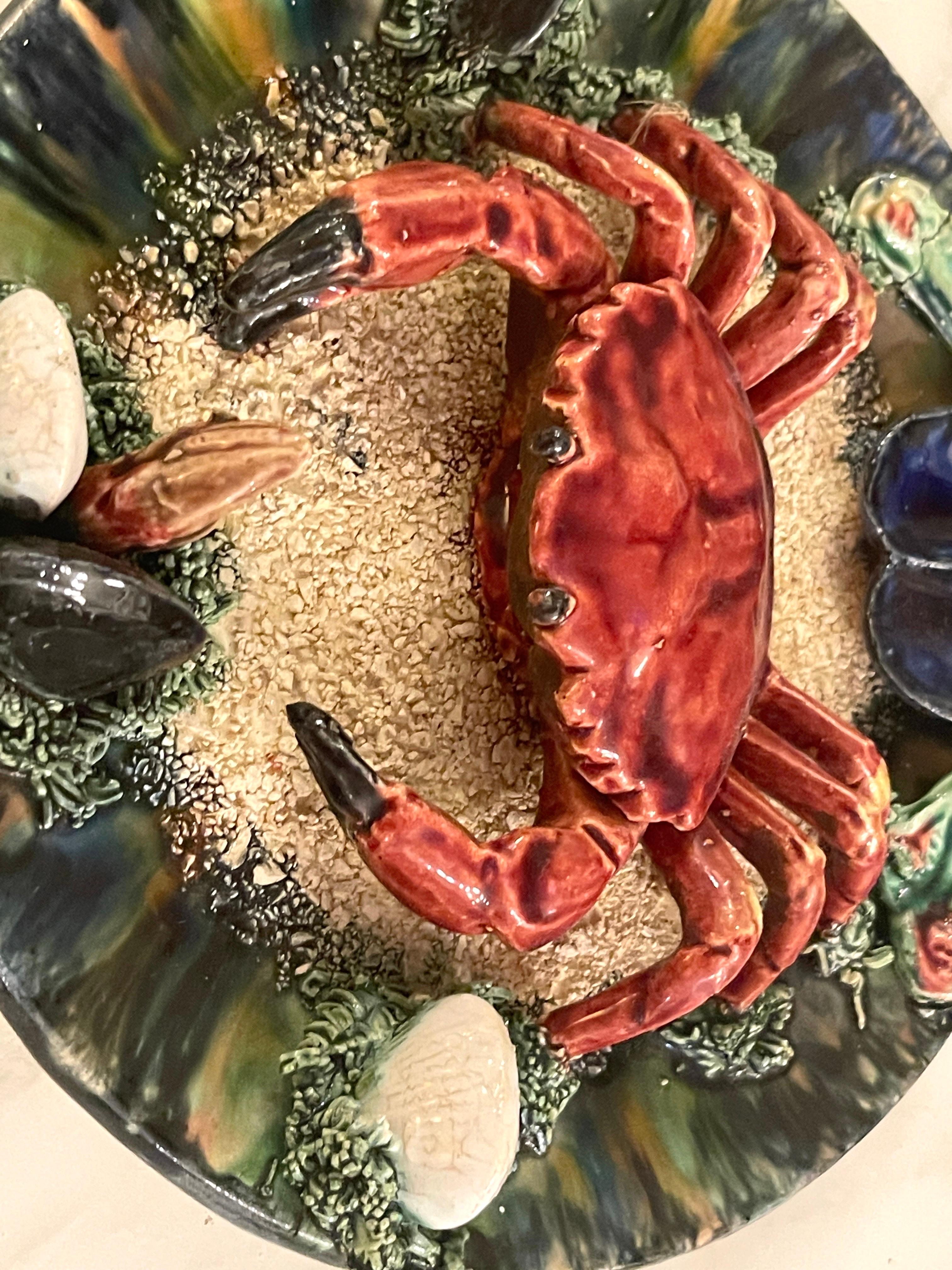 Palissy Style Majolica Crab Motif Plate, Portugal, C. 1940s For Sale 1