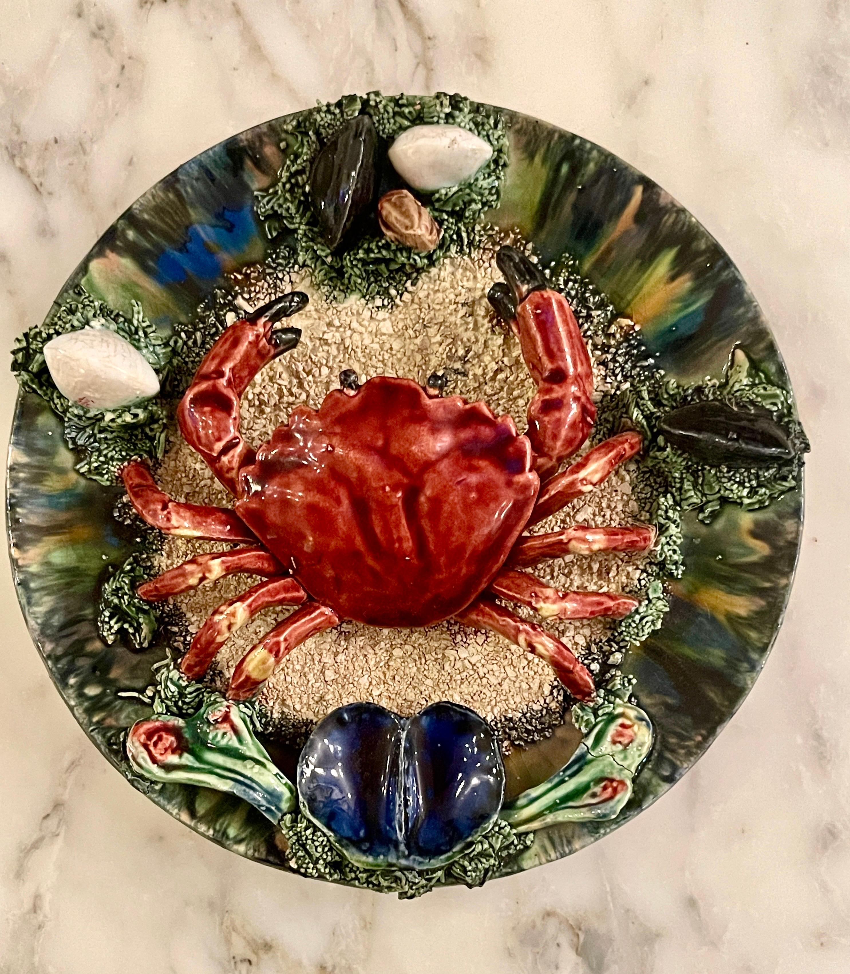 Palissy Style Majolica Crab Motif Plate, Portugal, C. 1940s
Portugal, Circa 1940s

Presenting an exquisite Palissy Style Majolica Crab Motif Plate, from Portugal, Post WWII.  This piece shows the fine artistry of 20th-century Portuguese majolica,
