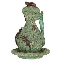 Palissy Style Majolica Ewer with Cover and Stand by Mafra