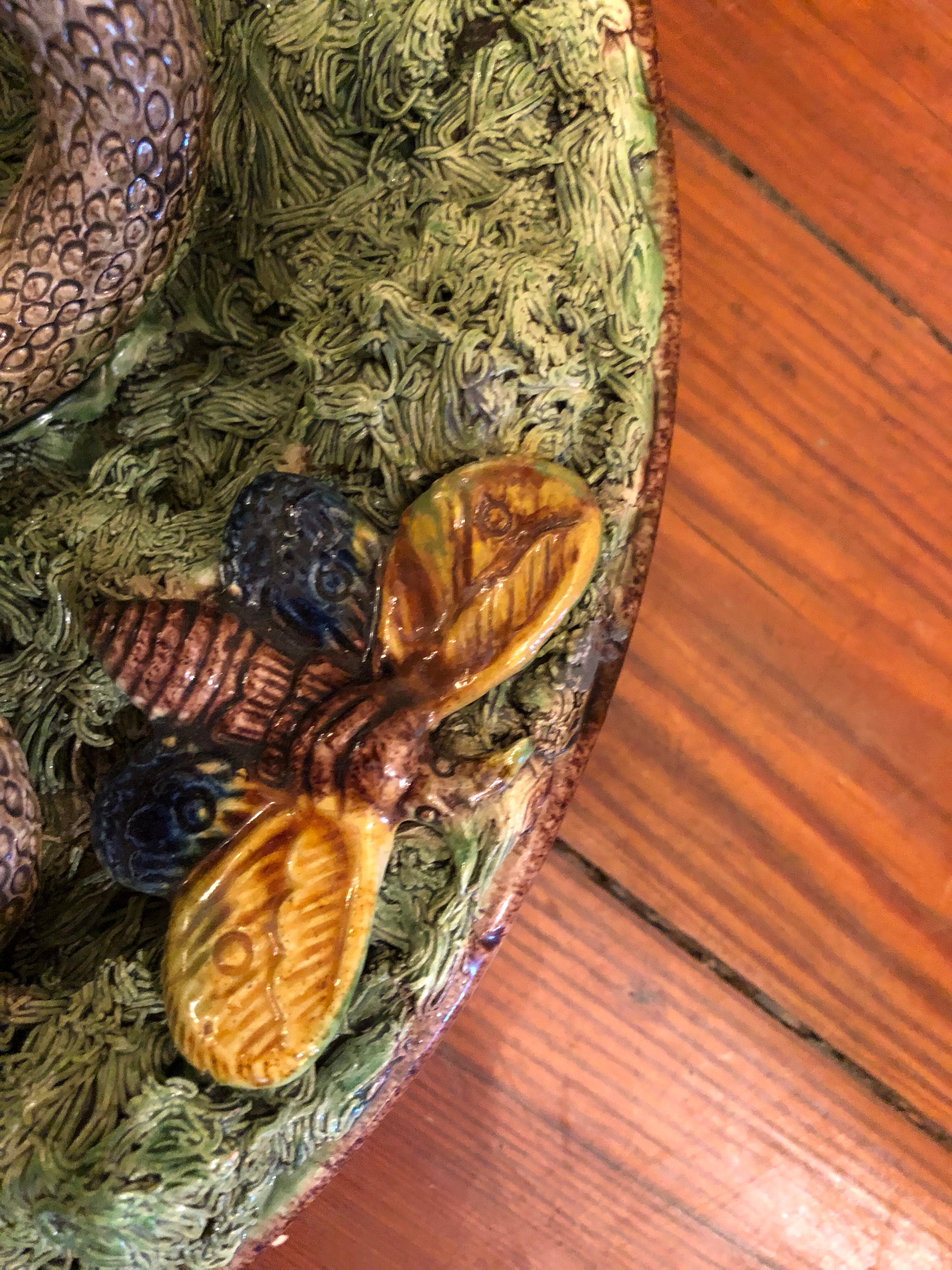 European Palissy Style Plate with Snake Eating His Own Tail For Sale