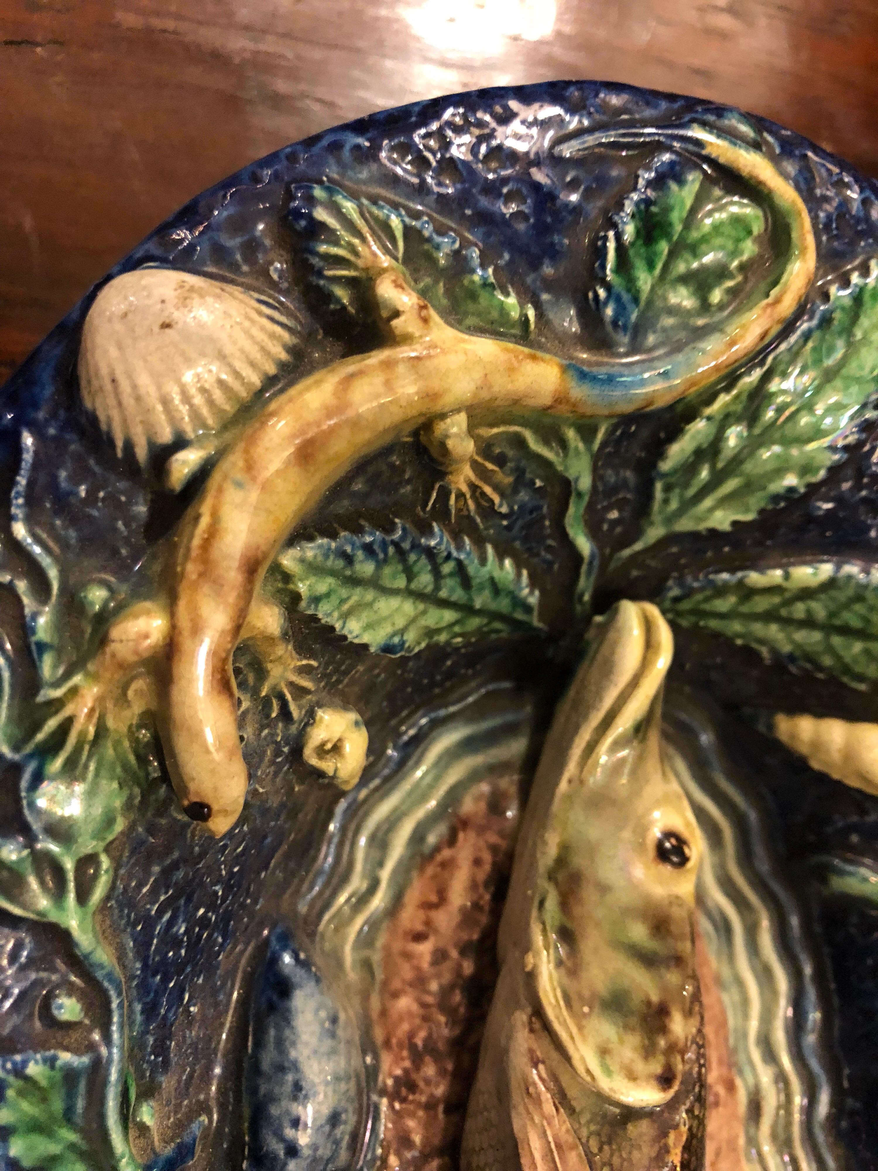 Palissy Style Platter with Fish and Snakes In Good Condition In Natchez, MS