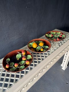 Palissy Trompe l’Oeil Majolica Fruit Plates, Set of Three