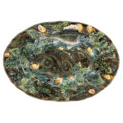 Palissy Ware Trompe L'oeil Oval Platter, Signed Longchamp, French, ca. 1875