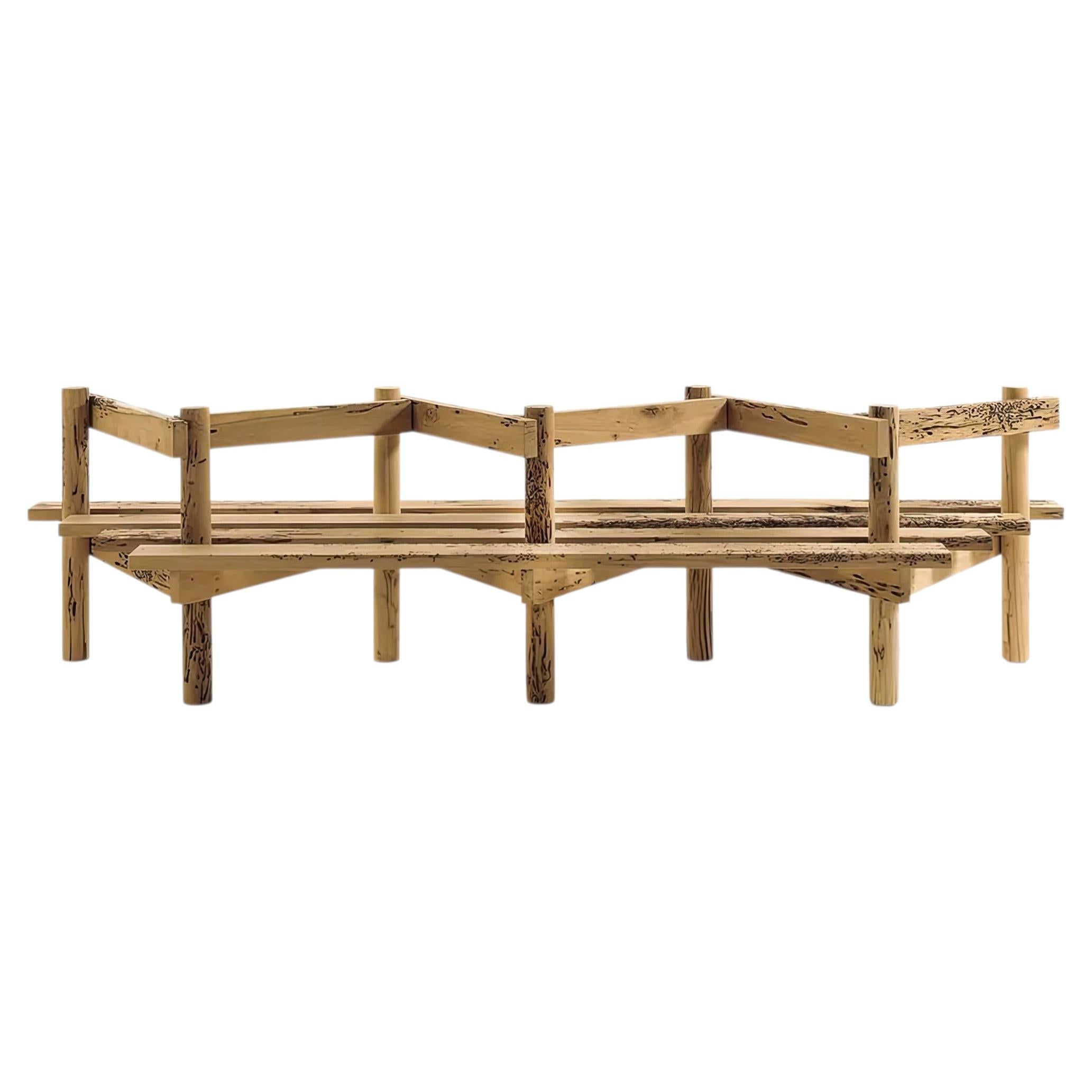 Banc Palizzata entièrement réalisé en Made Solid Wood avec une forme Zig Zag