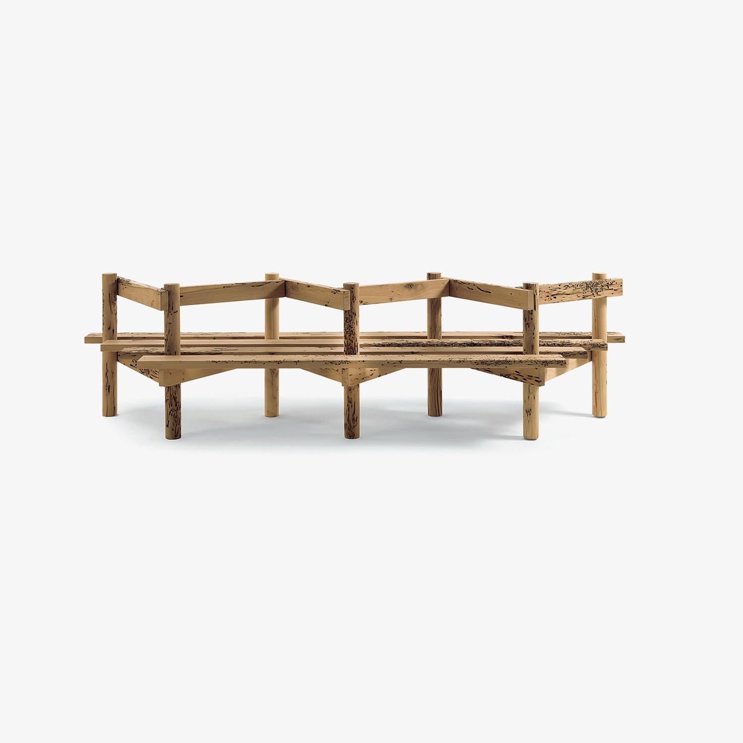Italian Palizzata Briccola Wood Bench by Michele De Lucchi, Made in Italy For Sale