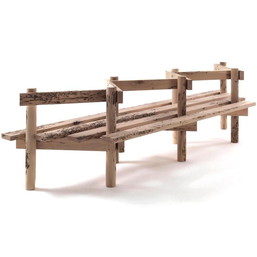 Italian Palizzata Briccola Wood Bench, Designed by Michele De Lucchi, Made in Italy For Sale