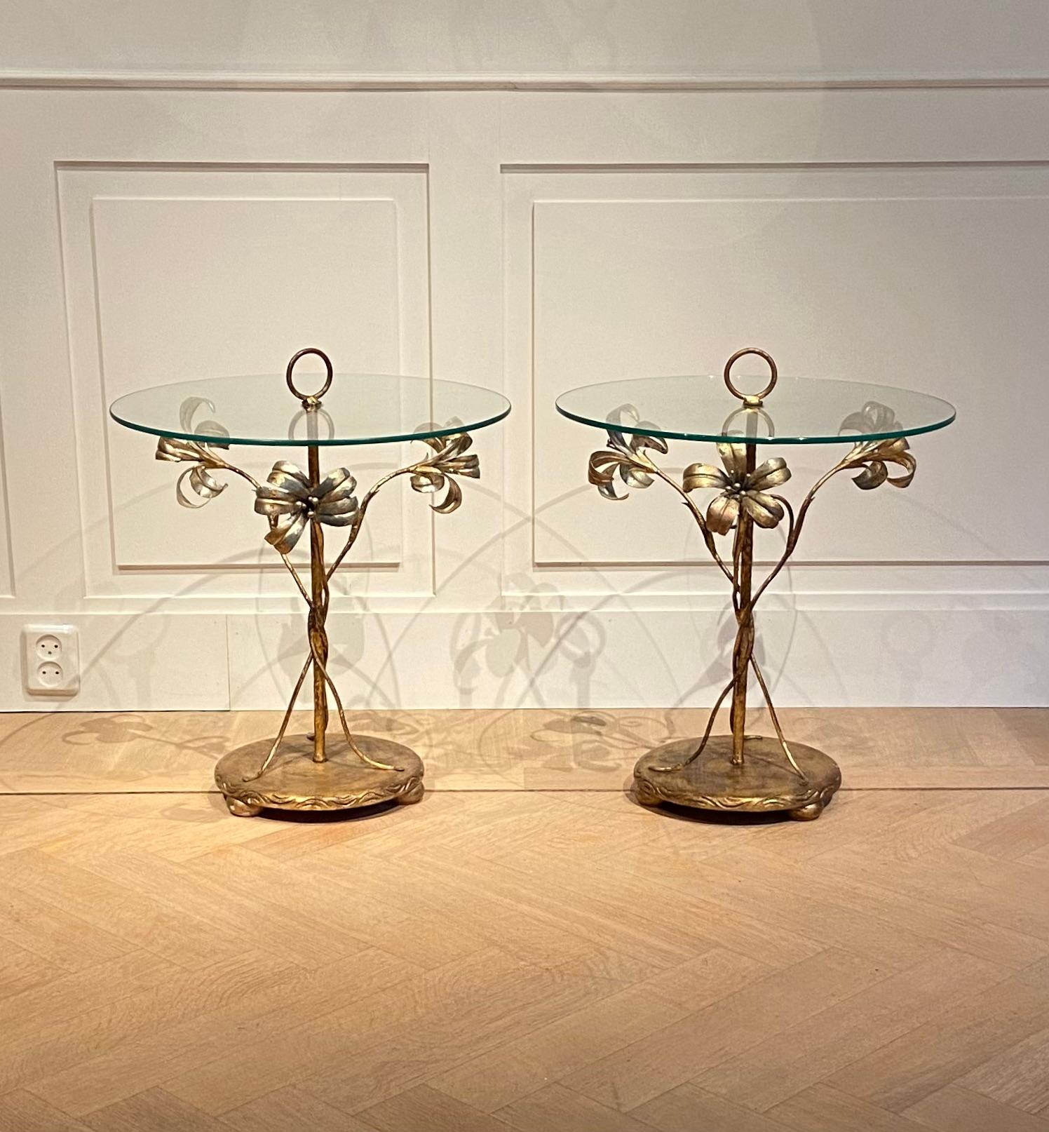 Hand-Crafted Palladia, a pair of gilded cocktail tables For Sale