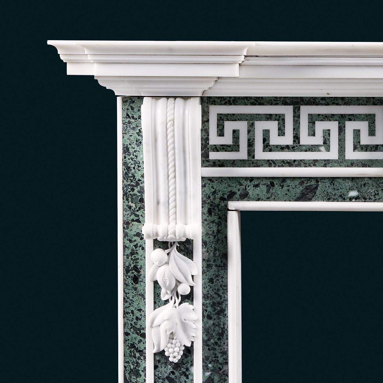 Neoclassical Palladian Style Antique Verde Antico Fireplace Mantel
