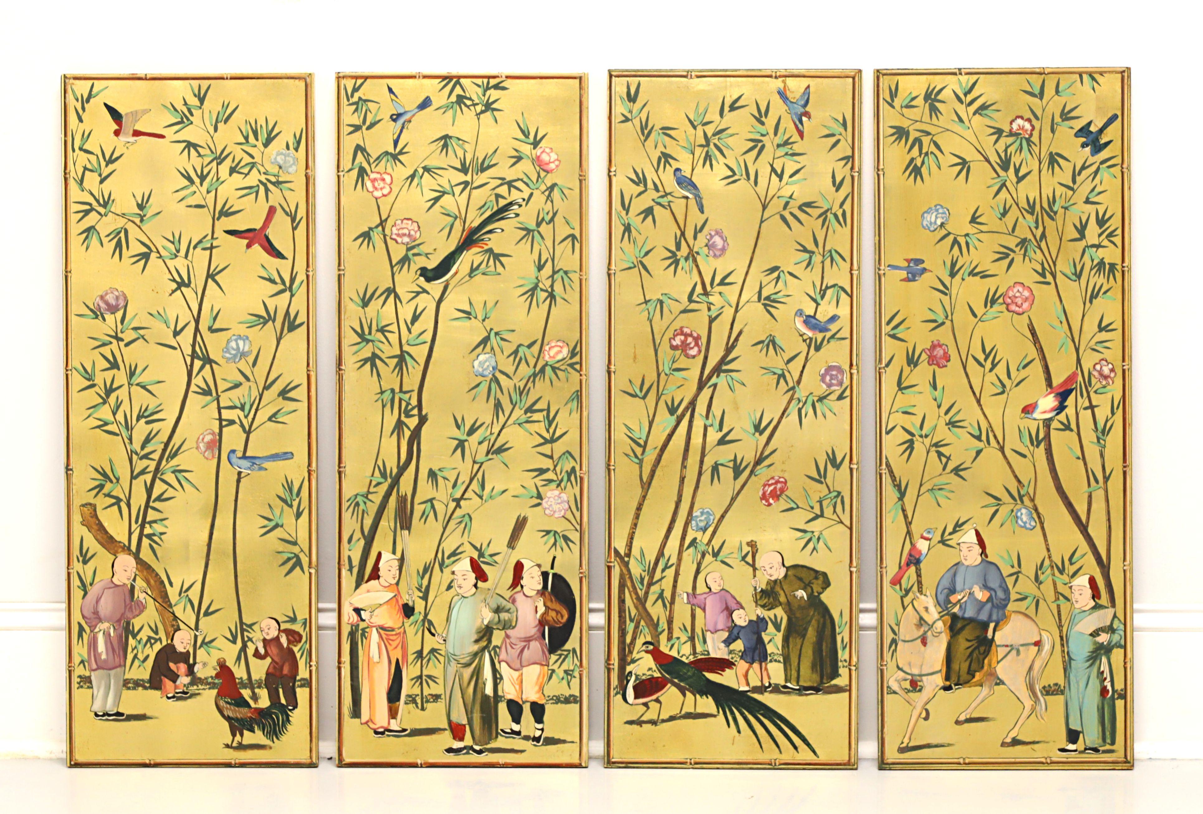 PALLADIO 1960's Asian Chinoiserie Wood Art Wall Panels - Set of 4 12