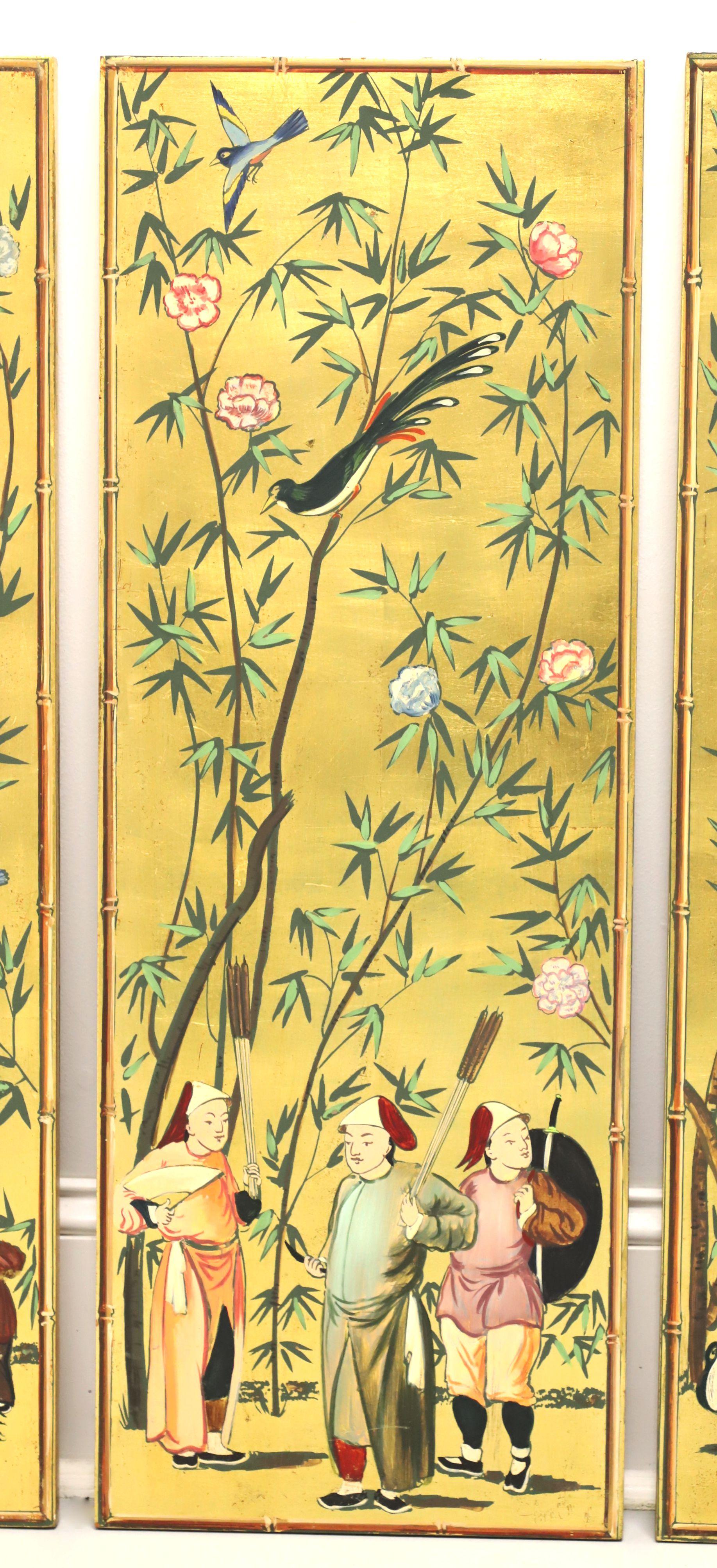 PALLADIO 1960's Asian Chinoiserie Wood Art Wall Panels - Set of 4 In Good Condition In Charlotte, NC