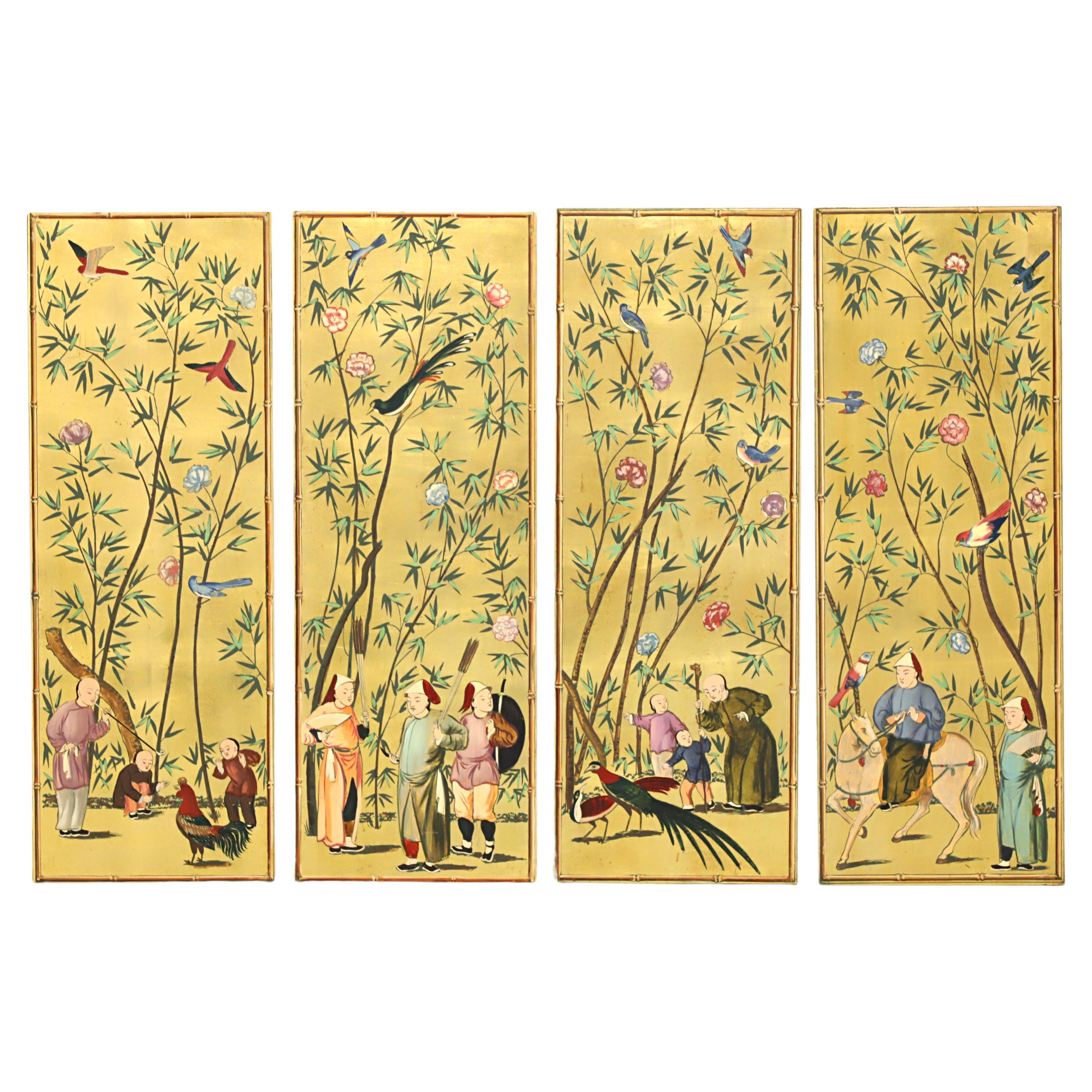 PALLADIO 1960's Asian Chinoiserie Wood Art Wall Panels - Set of 4
