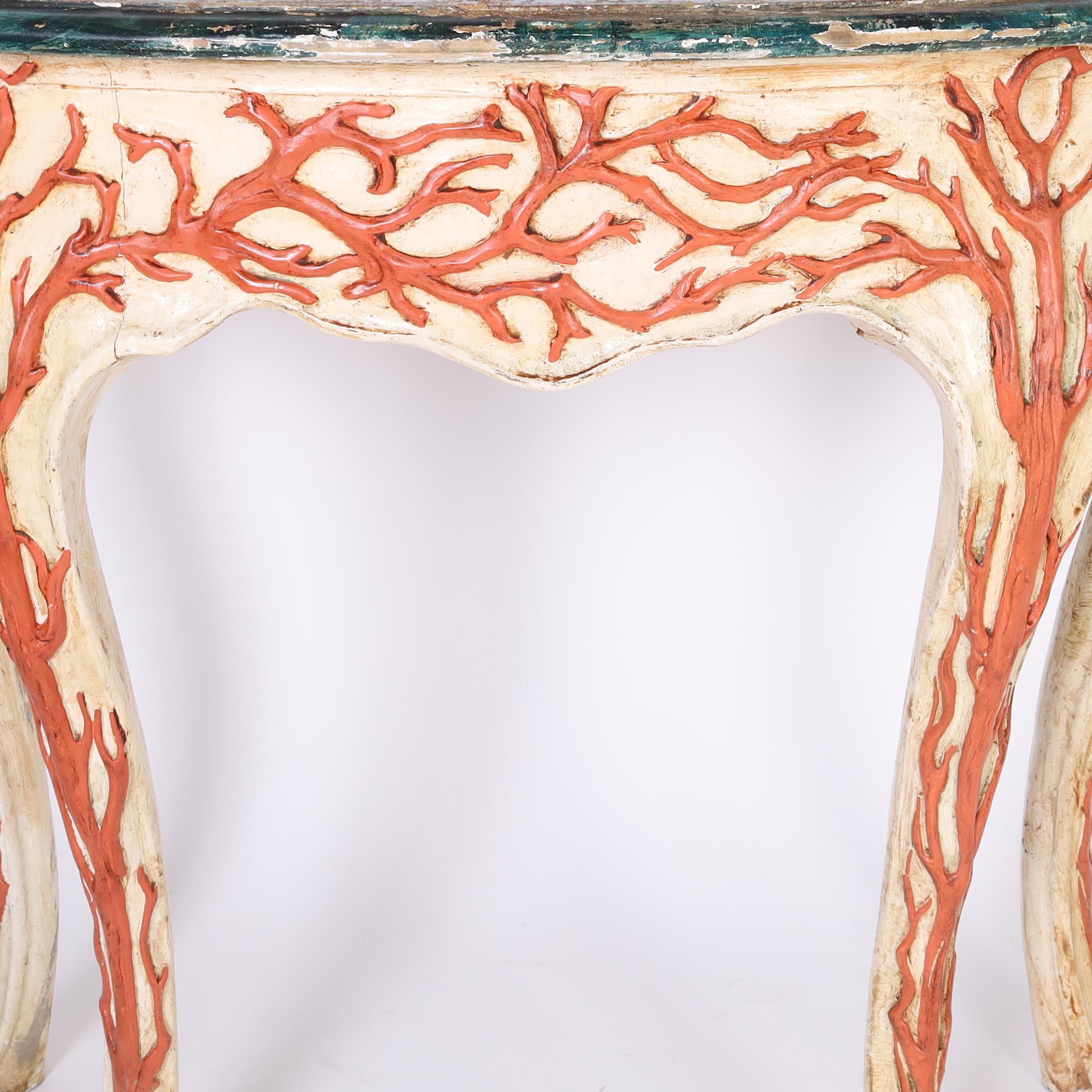 Consola Palladio Antigua Italiana Madera Tallada Faux Coral Madera dura en venta