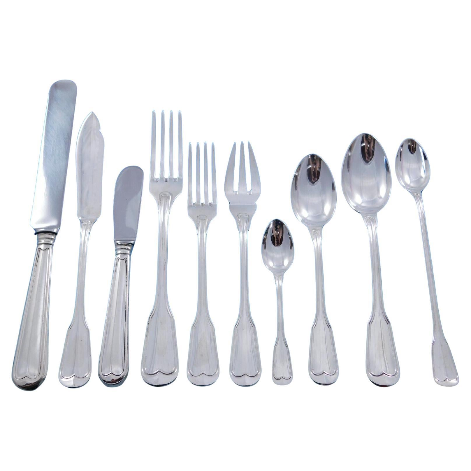 Palladio Fiddle Thread Italy Sterling Silver Flatware Set 140 pcs Dinner Italian For Sale