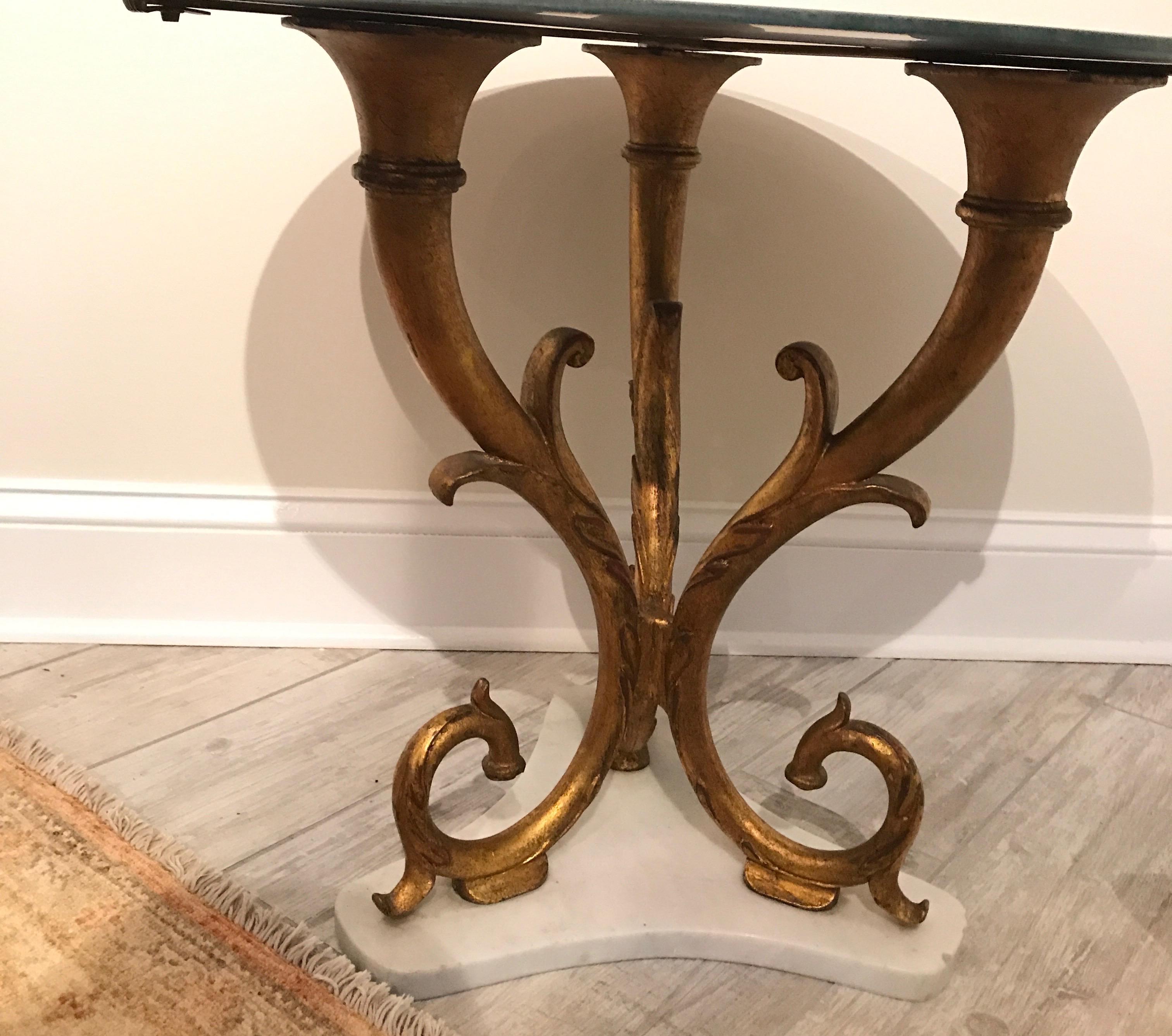 Italian Palladio Gilded Iron Side Table with Mirrored Top