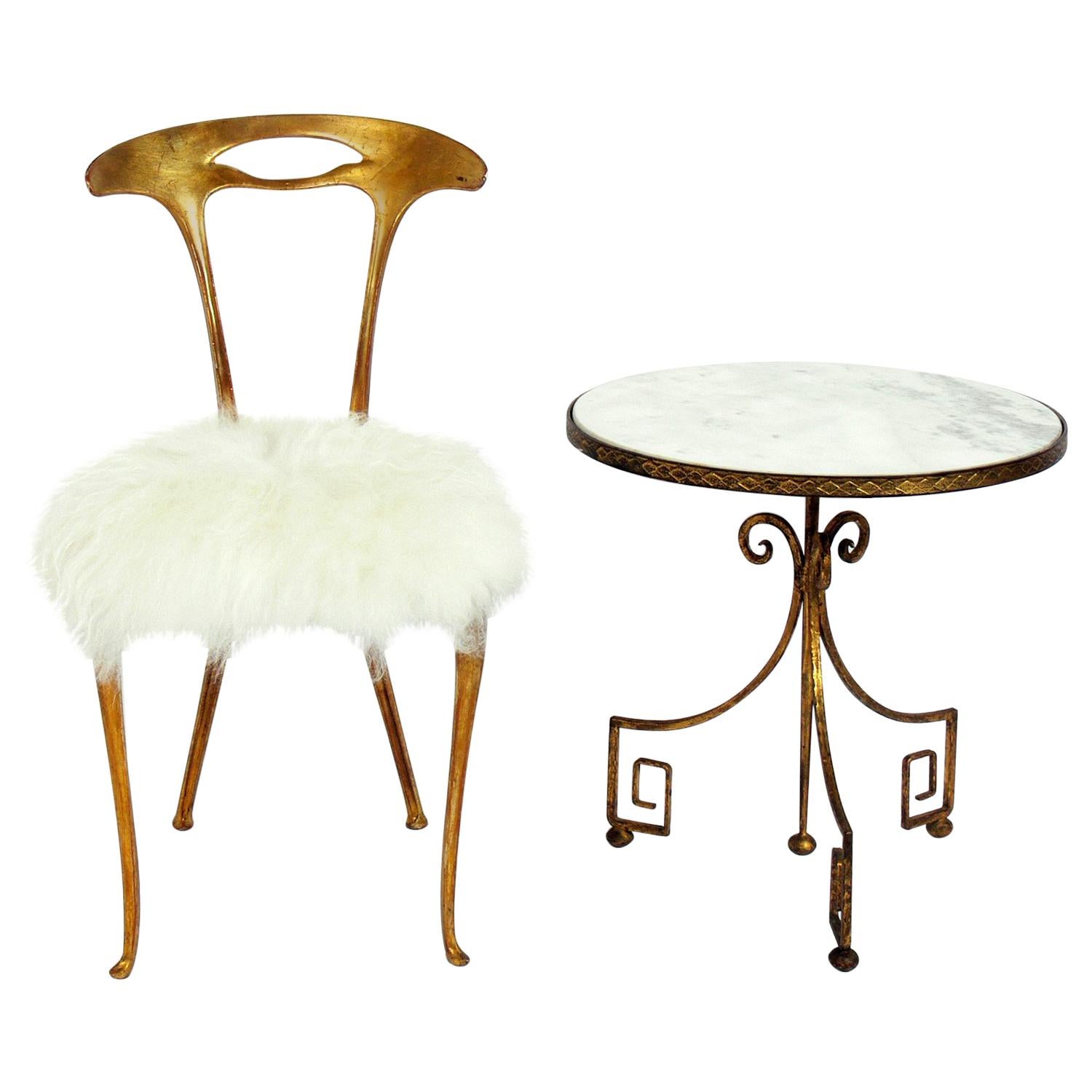 Palladio Gilt Metal Chair and Table
