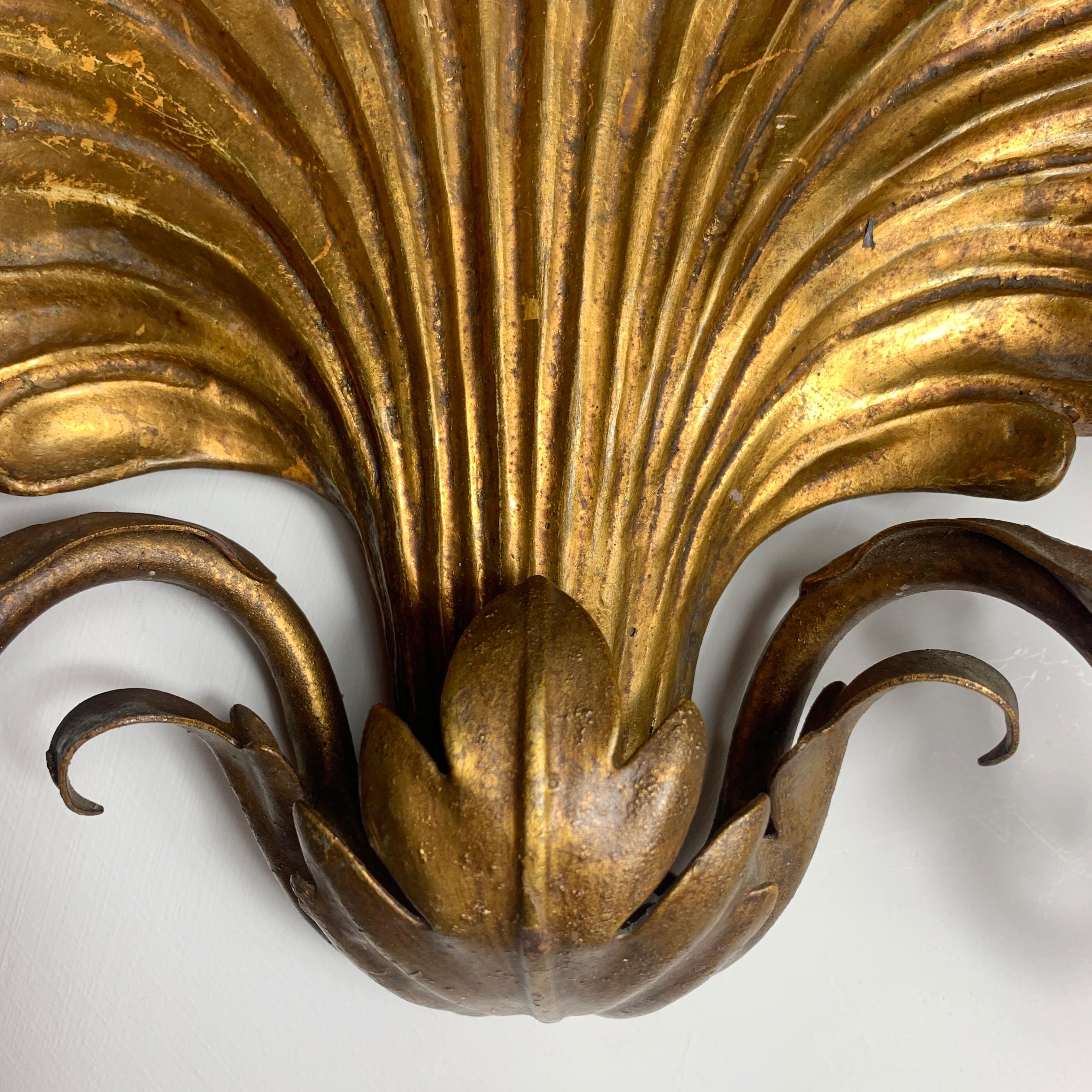 Palladio Italian Gilt Wooden Shell Wall Lights, 1950s 2