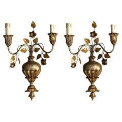 Palladio, néoclassique italien, bois doré, feuilles d'argent, appliques, Italie, 1974