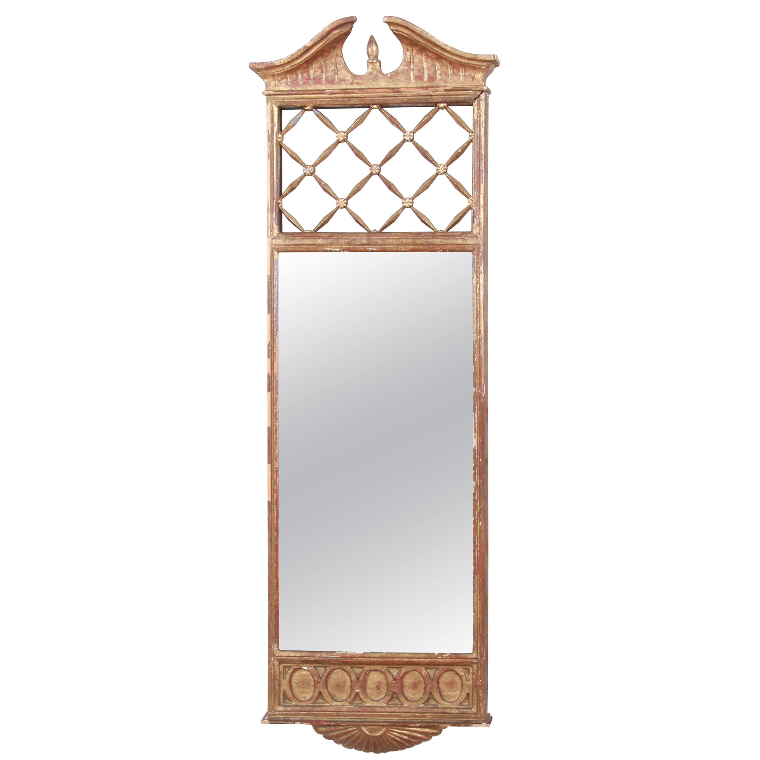 Palladio Italian Neoclassical Painted and Parcel Gilt Hand Carved Wall Mirror