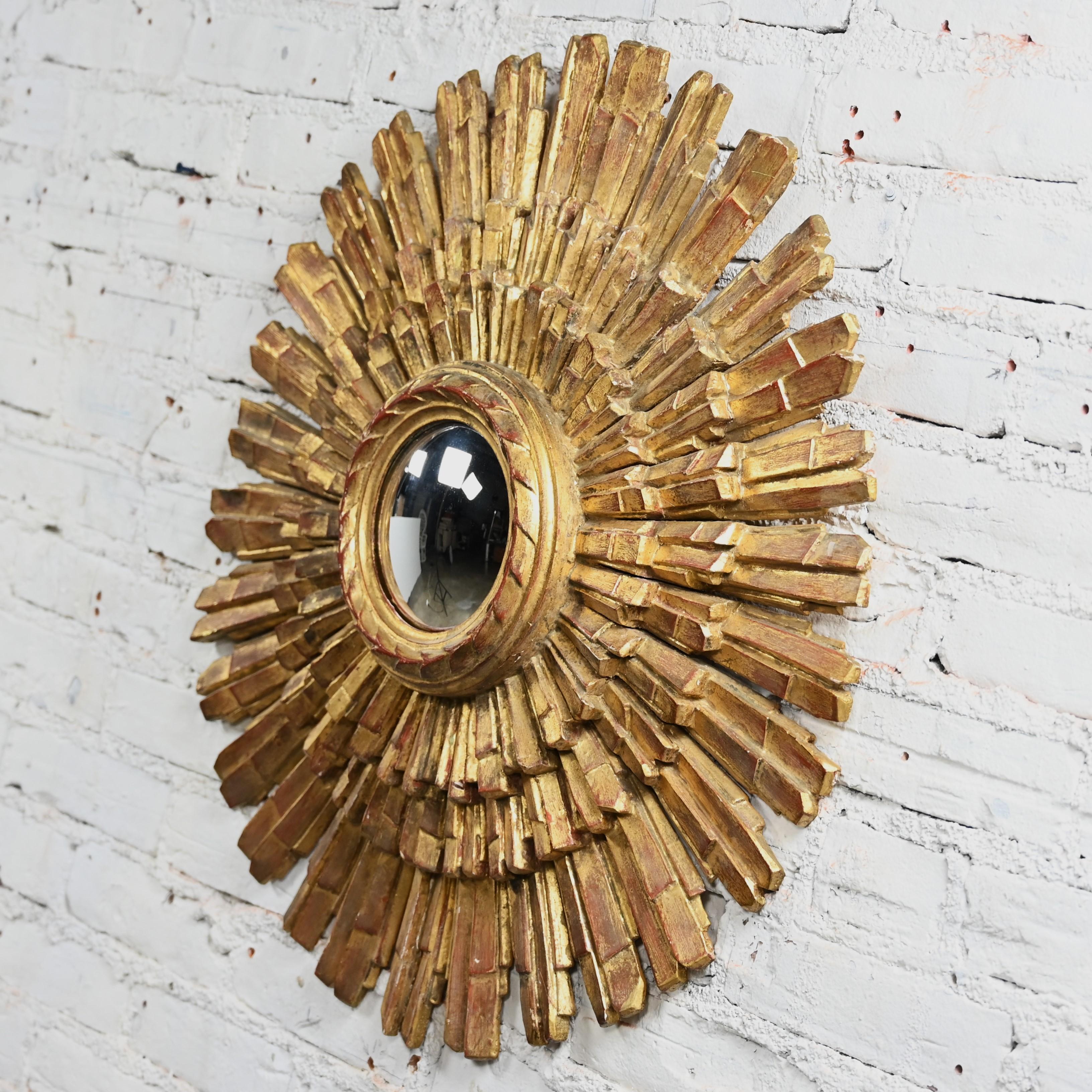 Palladio Italian Renaissance Gilded Sunburst Convex Mirror Wall Hanging  For Sale 2