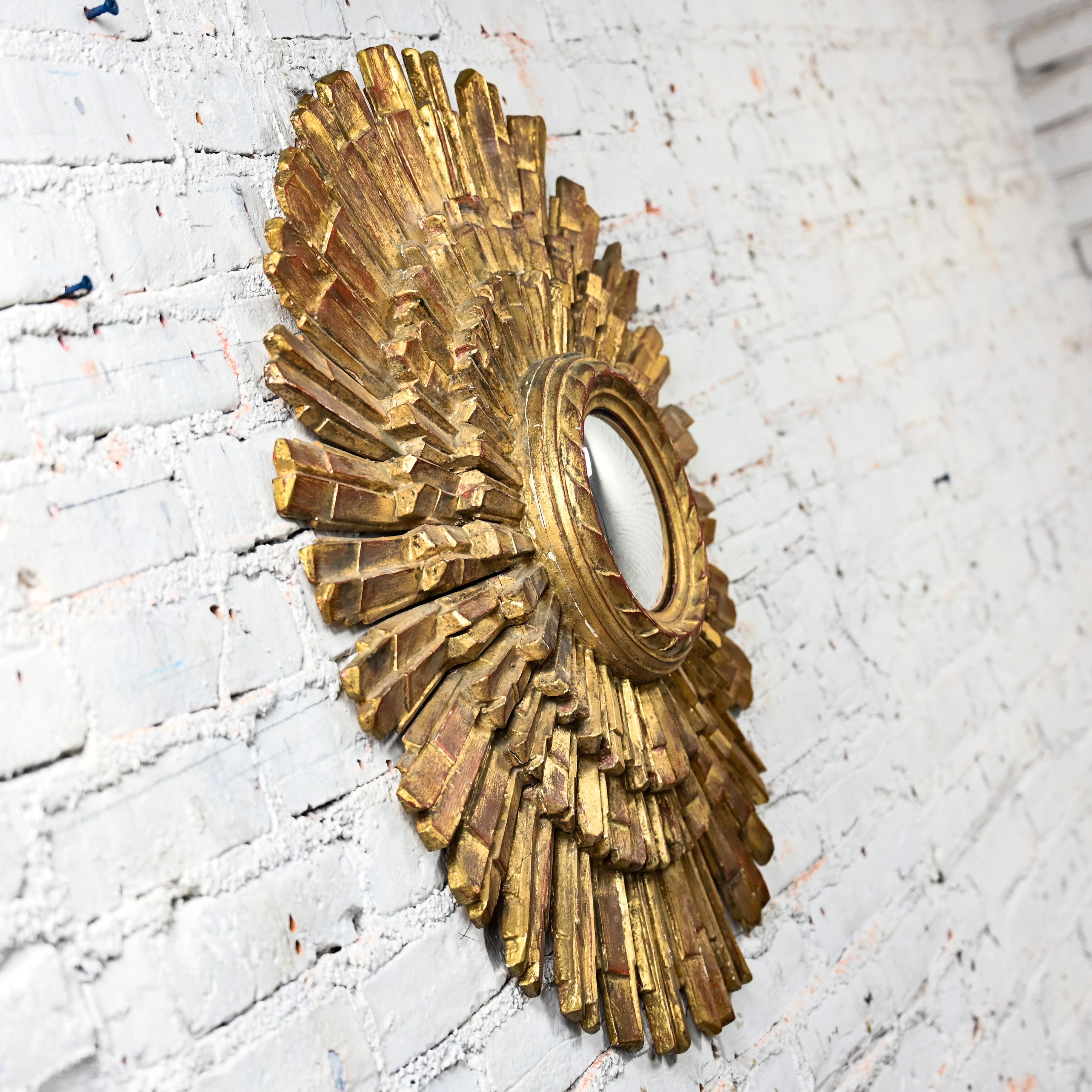 Palladio Italian Renaissance Gilded Sunburst Convex Mirror Wall Hanging  For Sale 3
