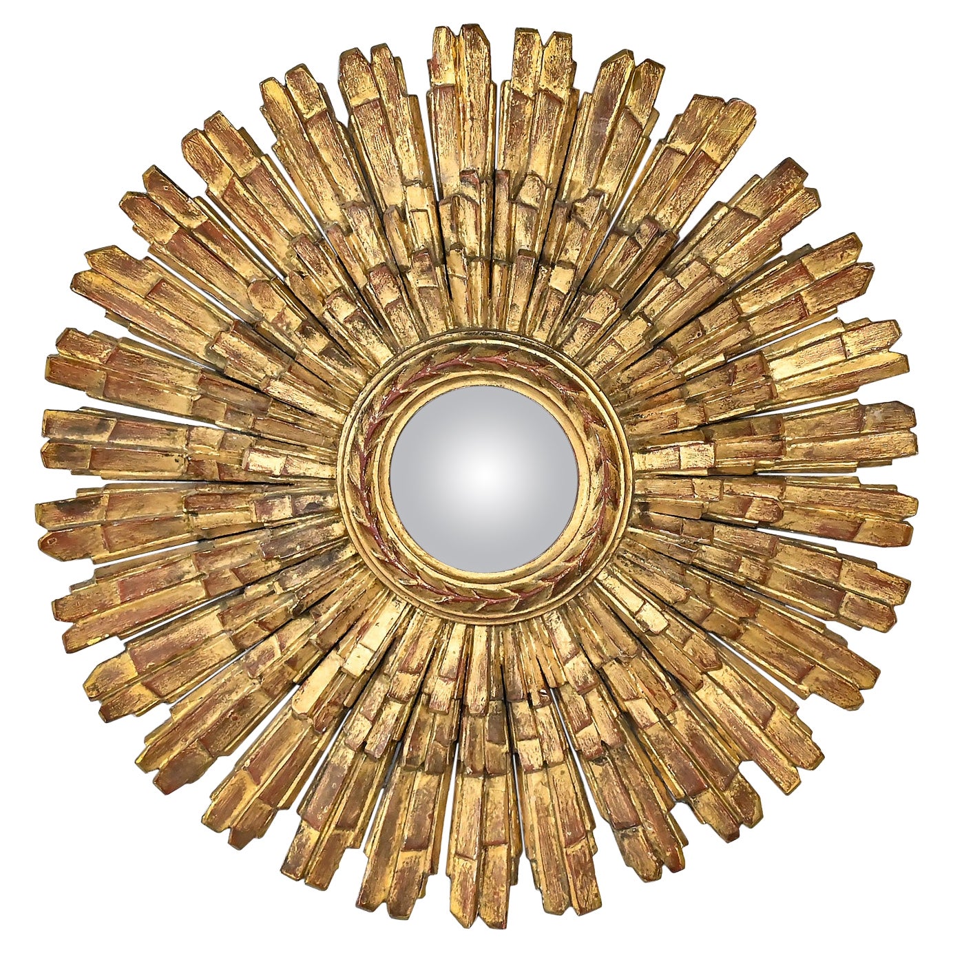 Palladio Italienischer konvexer Wandspiegel mit vergoldetem Sonnenschliff, Renaissance-Wandbehang im Angebot