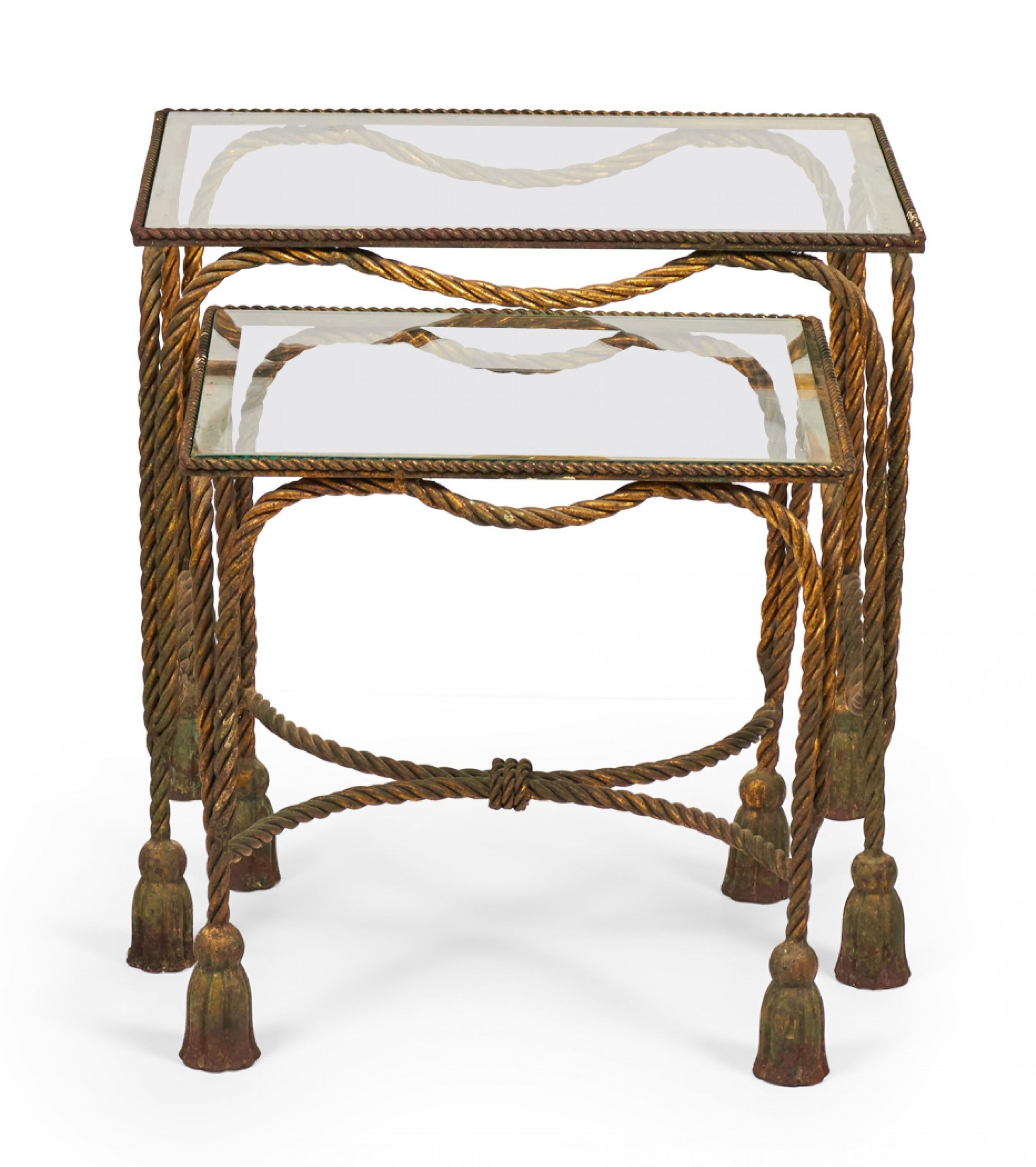 Palladio Italy Baroque Style Rope and Tassel Gilt Iron Nesting Tables For Sale 3