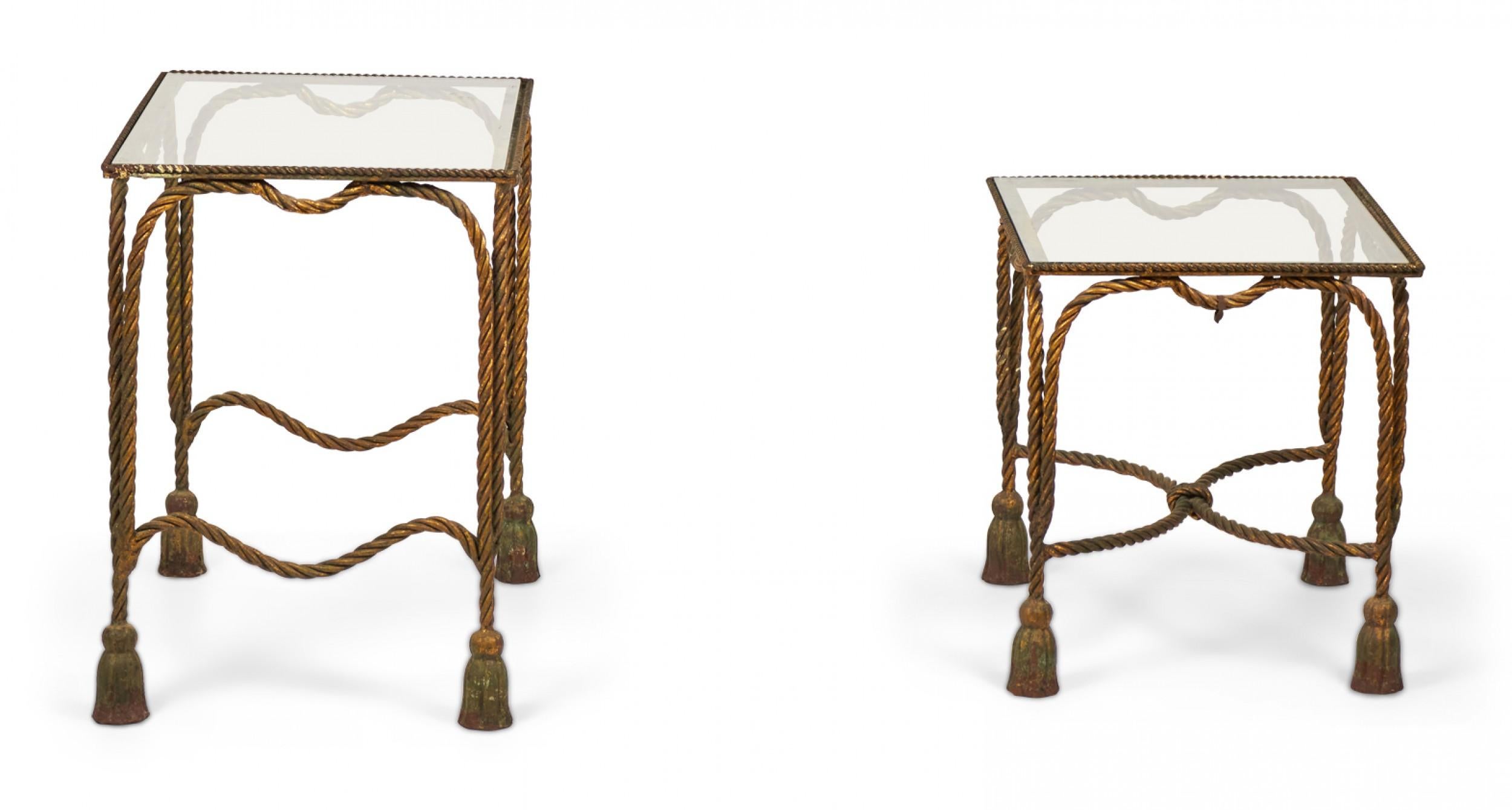 Italian Palladio Italy Baroque Style Rope and Tassel Gilt Iron Nesting Tables For Sale