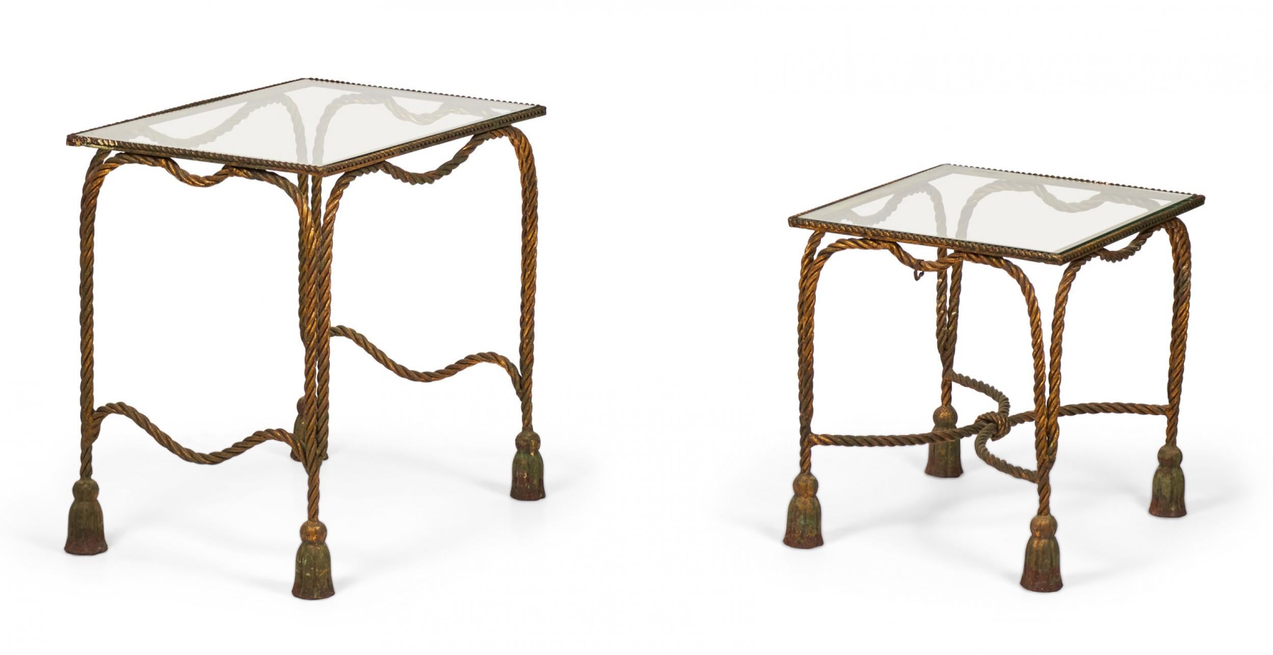 Palladio Italy Baroque Style Rope and Tassel Gilt Iron Nesting Tables In Good Condition For Sale In New York, NY