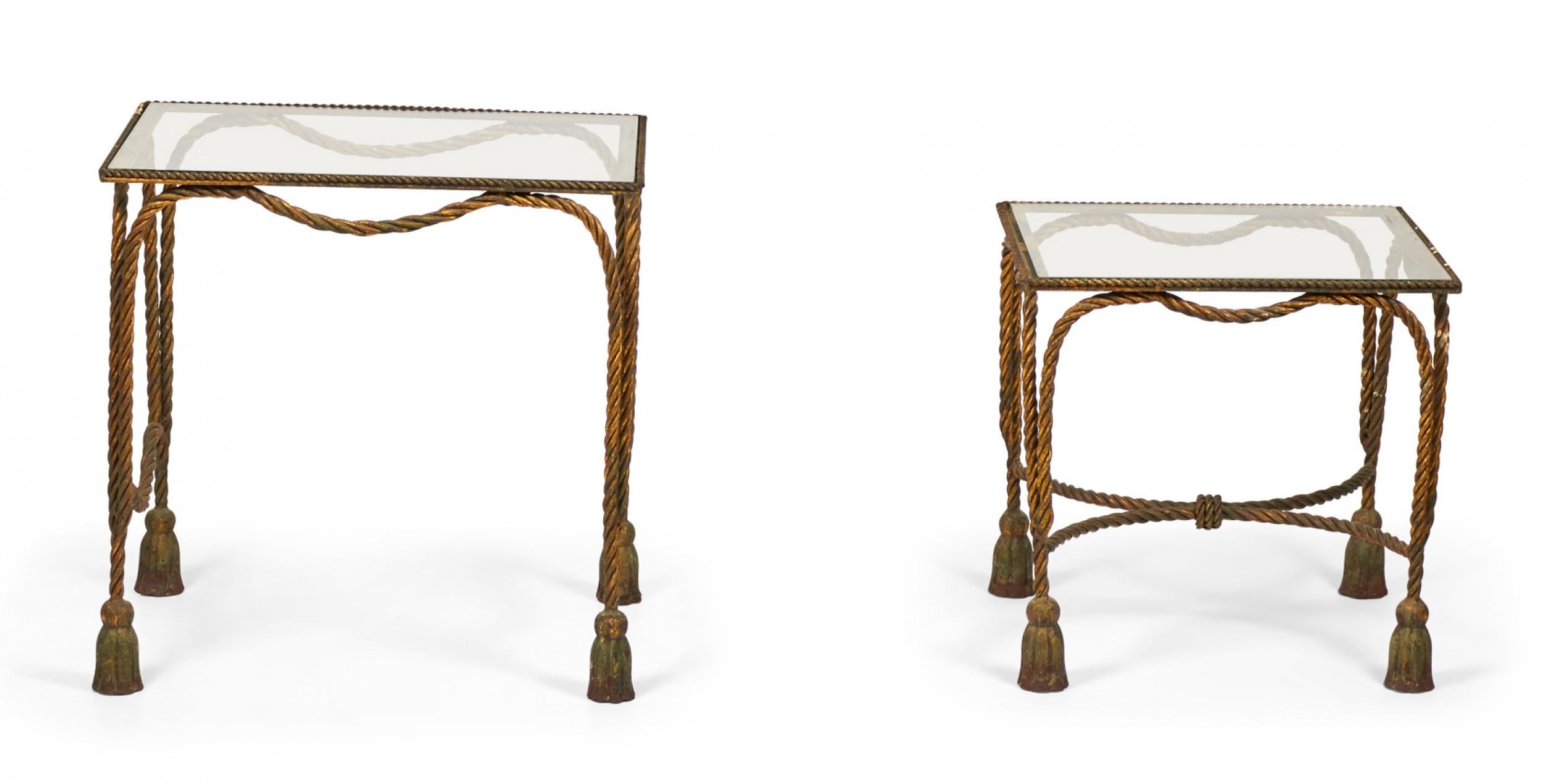 20th Century Palladio Italy Baroque Style Rope and Tassel Gilt Iron Nesting Tables For Sale