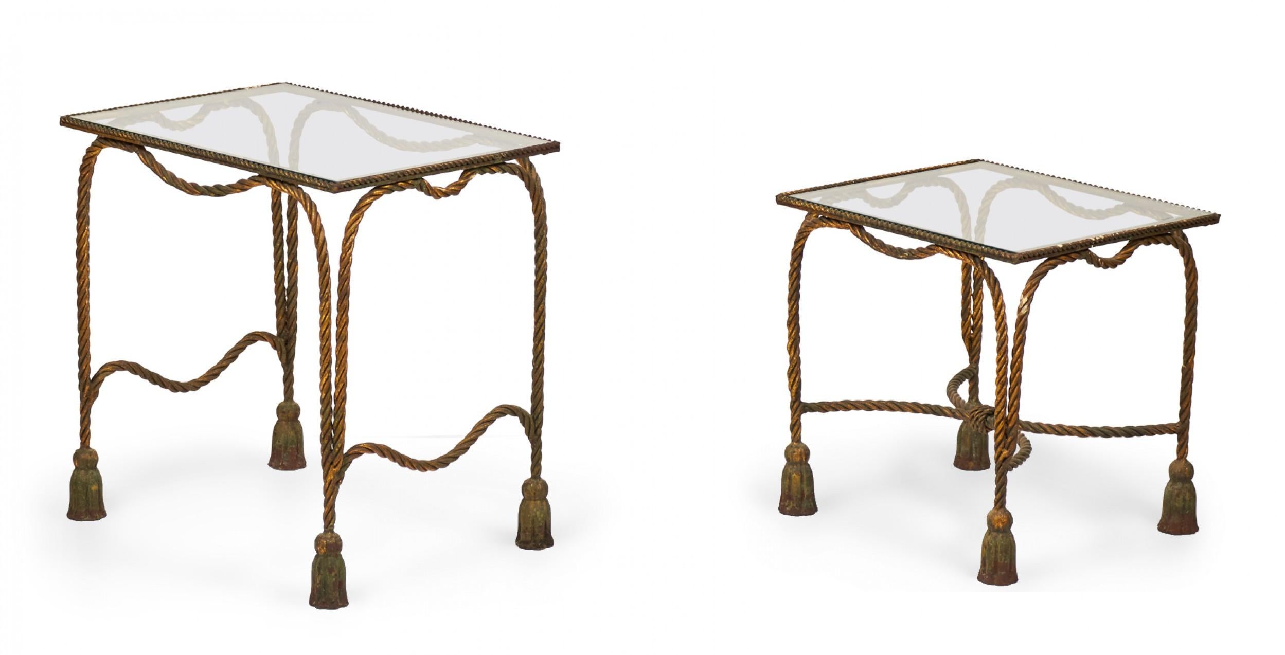Metal Palladio Italy Baroque Style Rope and Tassel Gilt Iron Nesting Tables For Sale